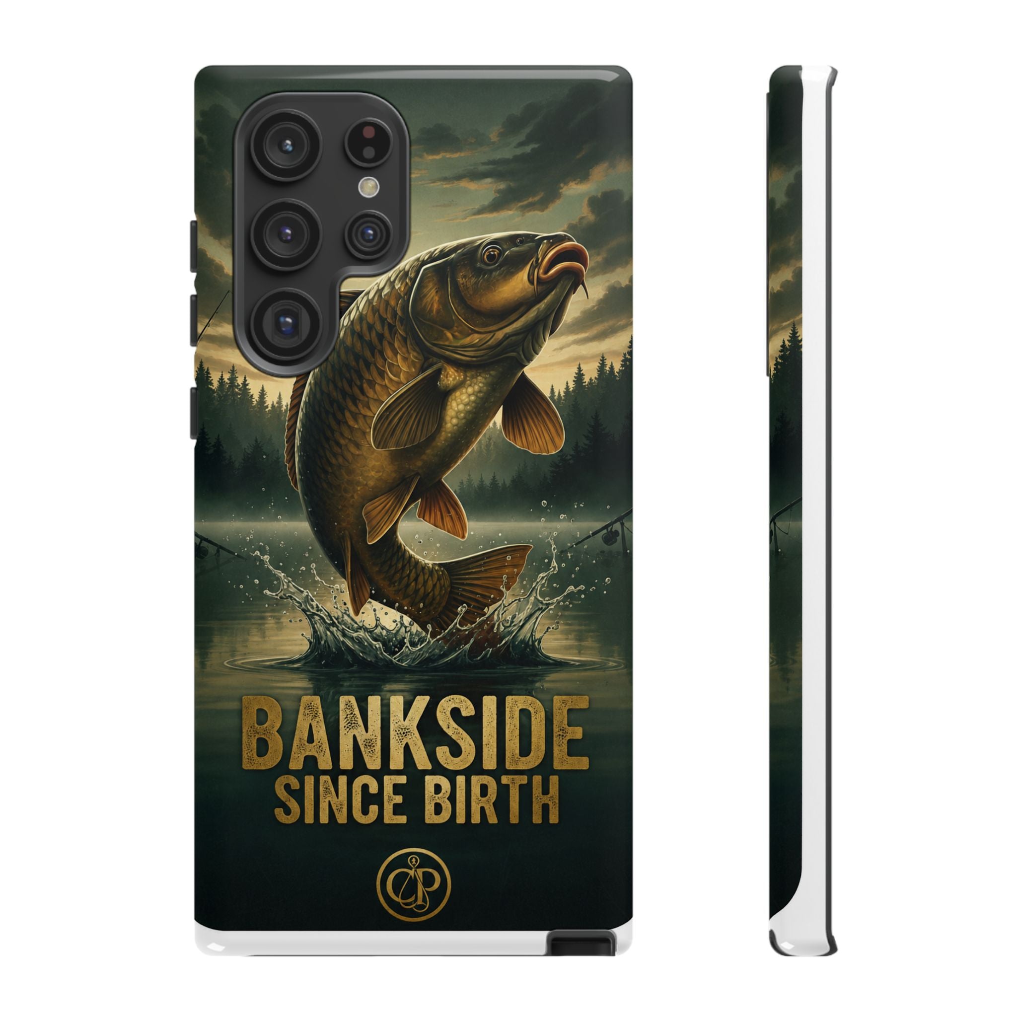 Phone Case - "Bankside Since Birth" Fishing Design (Carp Jumping, Angler Gift)