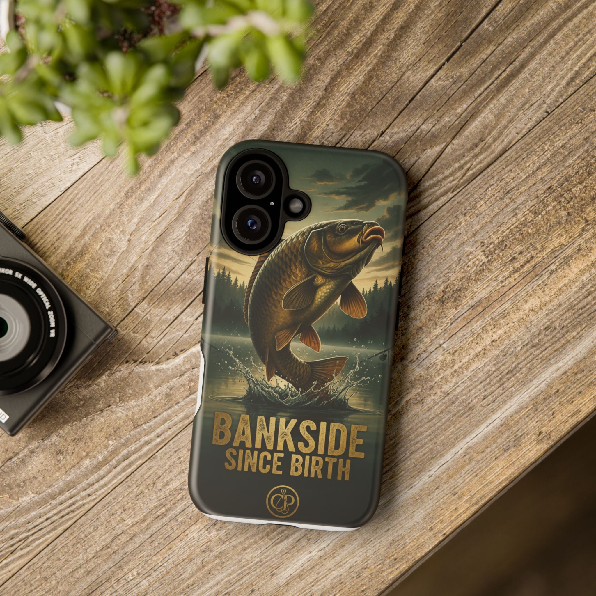 Phone Case - "Bankside Since Birth" Fishing Design (Carp Jumping, Angler Gift)