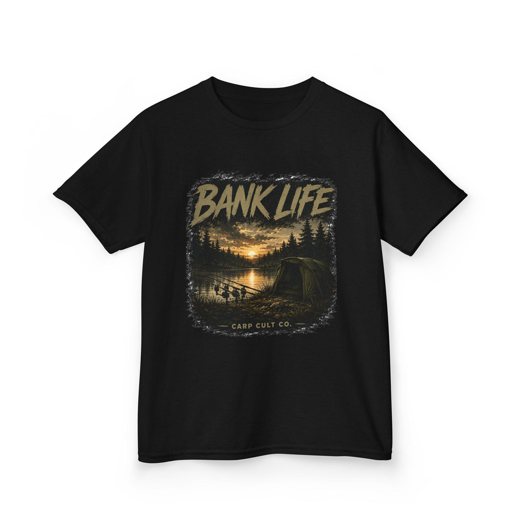 Kids Tee — 'Bank Life' Sunset Lake Fishing Graphic