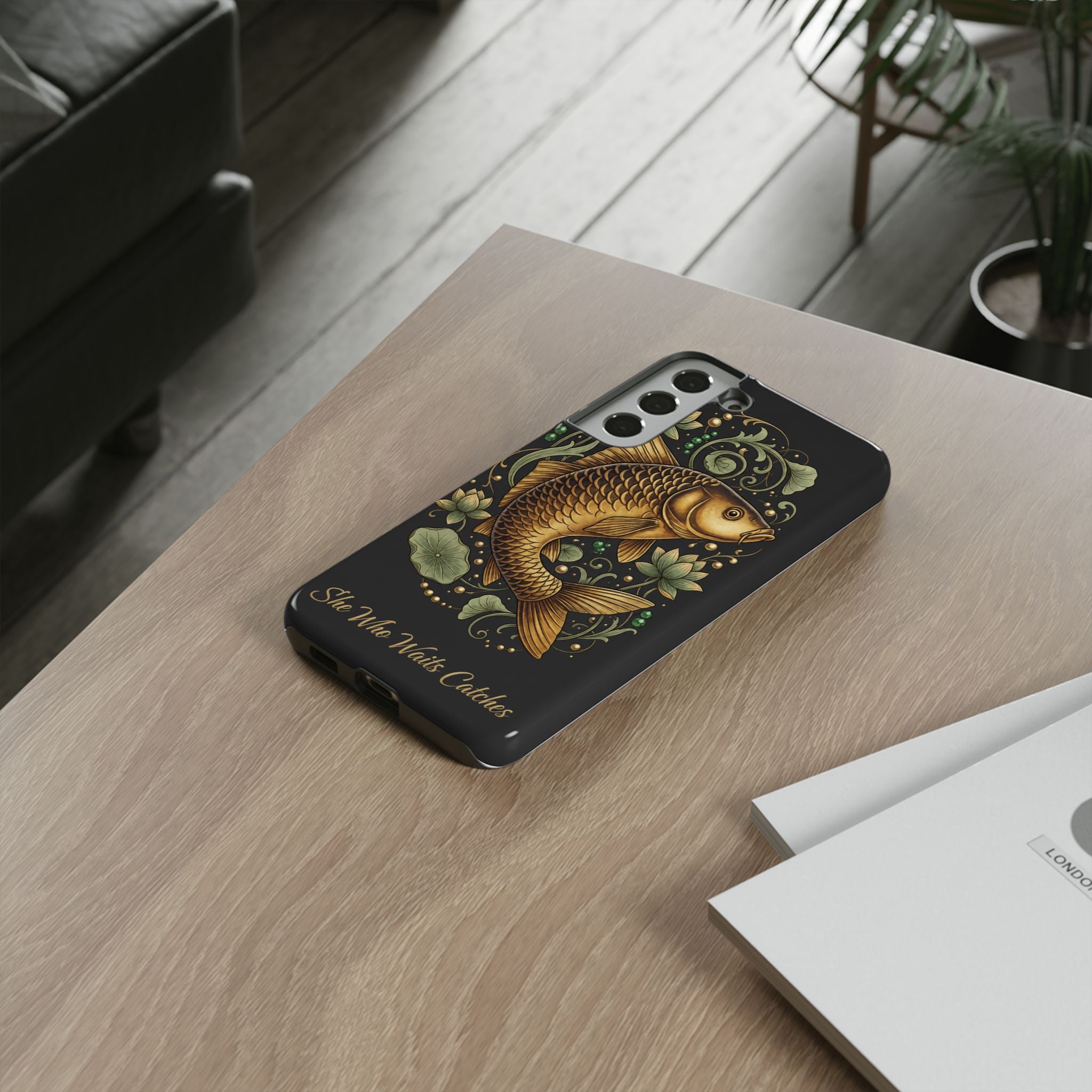 Phone Case — Carp Fish 'She Who Waits Catches' Protective Hard Cover