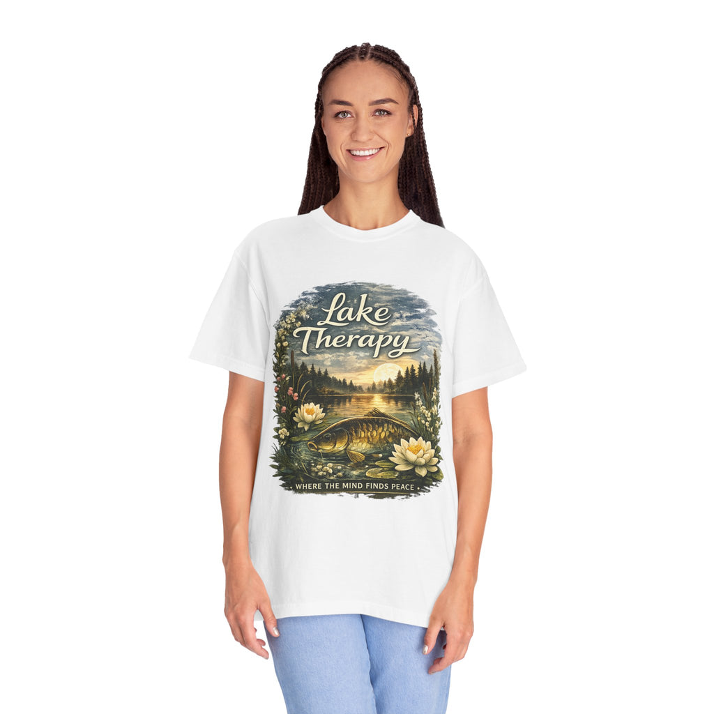 Lake Therapy T-Shirt — Scenic Nature Tee with 'Where the Mind Finds Peace'