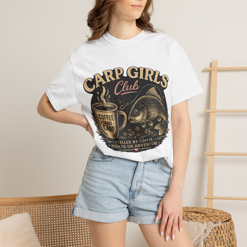 Carp Girls Club T‑Shirt — Coffee, Chaos & Carp Fishing Tee