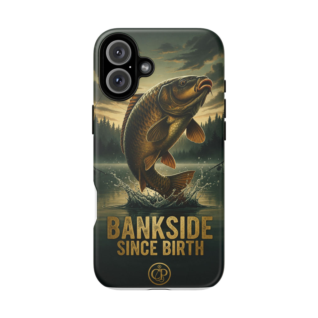 Phone Case - "Bankside Since Birth" Fishing Design (Carp Jumping, Angler Gift)