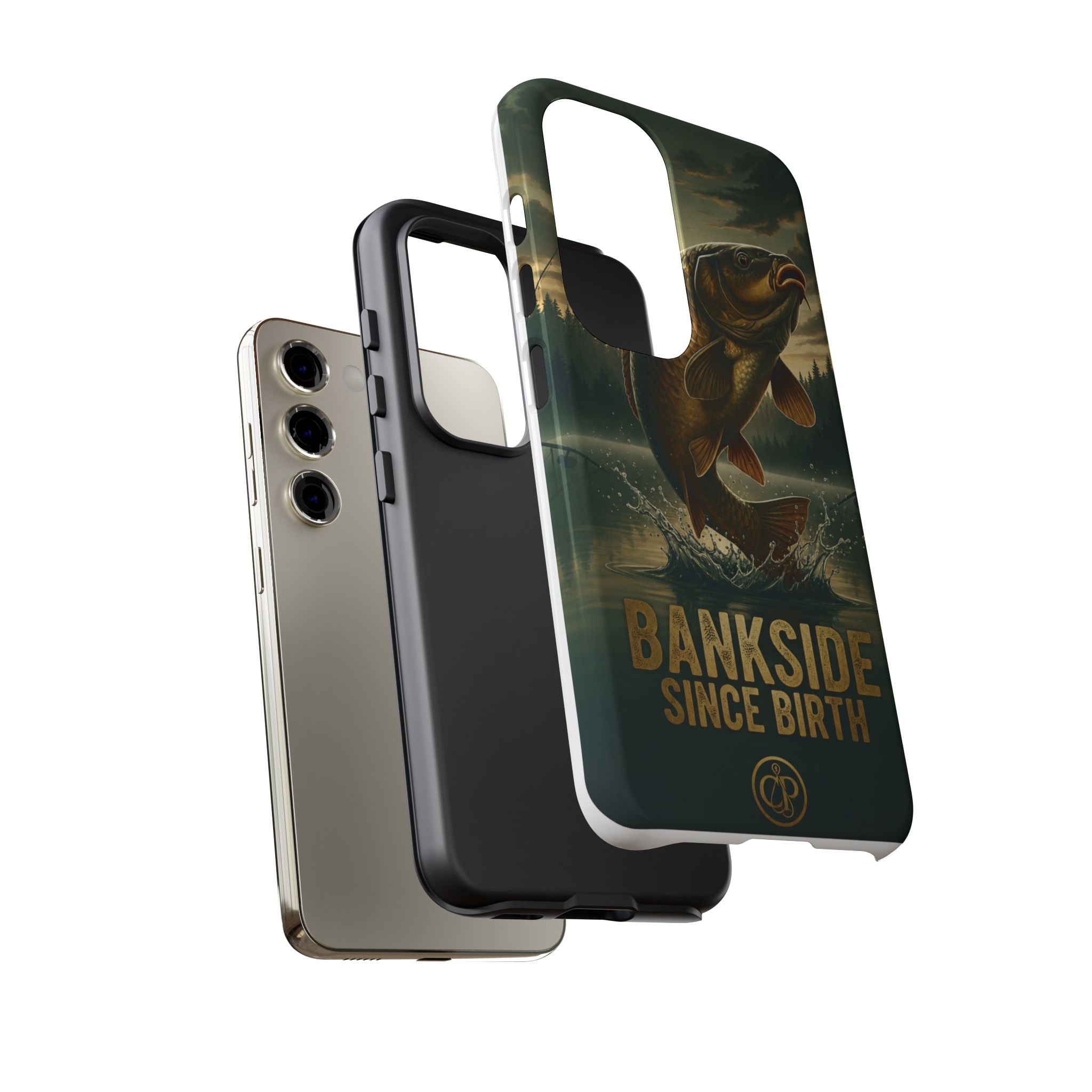 Phone Case - "Bankside Since Birth" Fishing Design (Carp Jumping, Angler Gift)