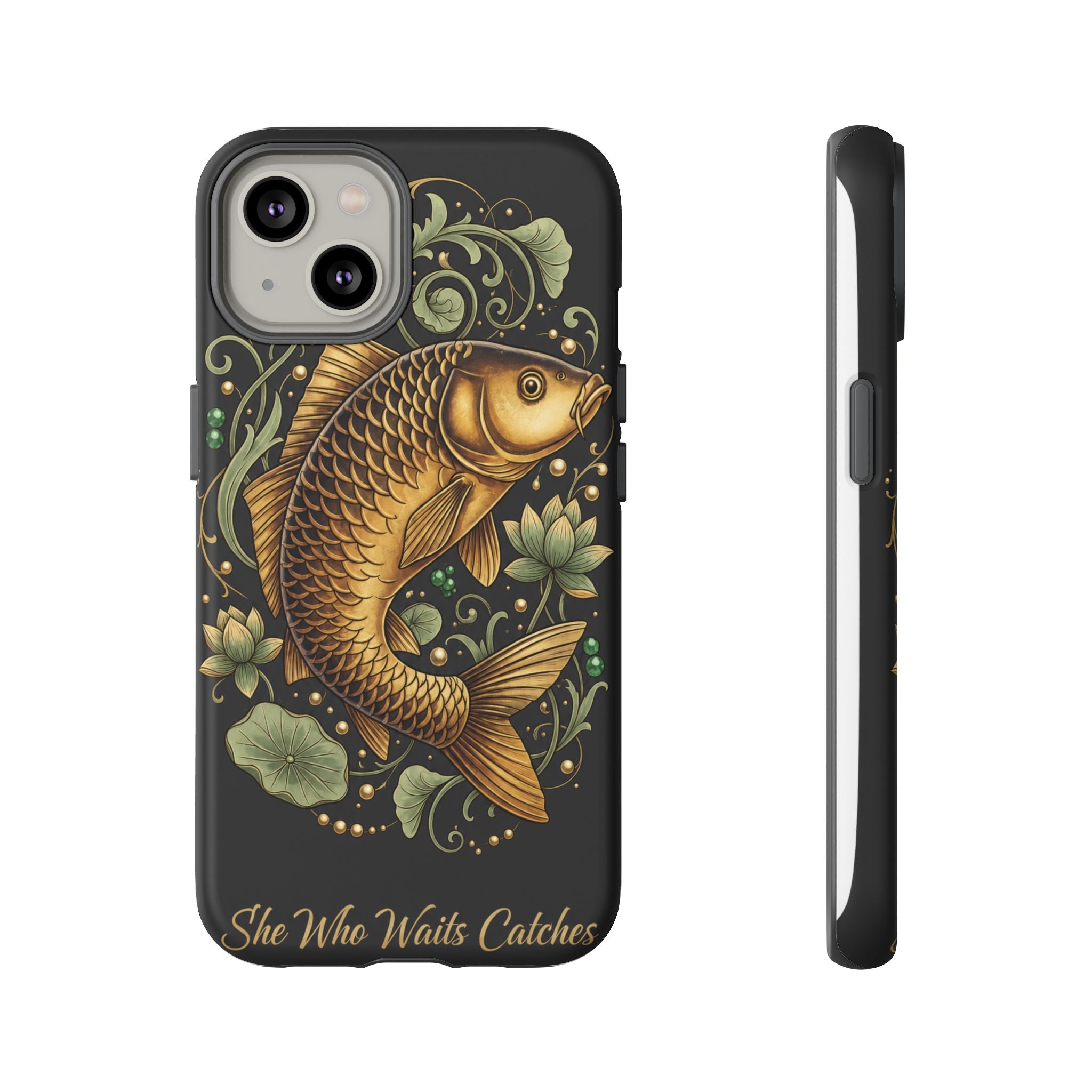 Phone Case — Carp Fish 'She Who Waits Catches' Protective Hard Cover