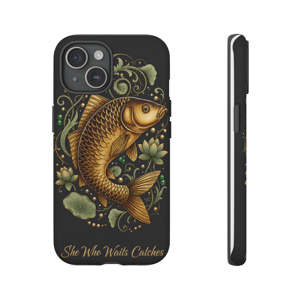 Phone Case — Carp Fish 'She Who Waits Catches' Protective Hard Cover