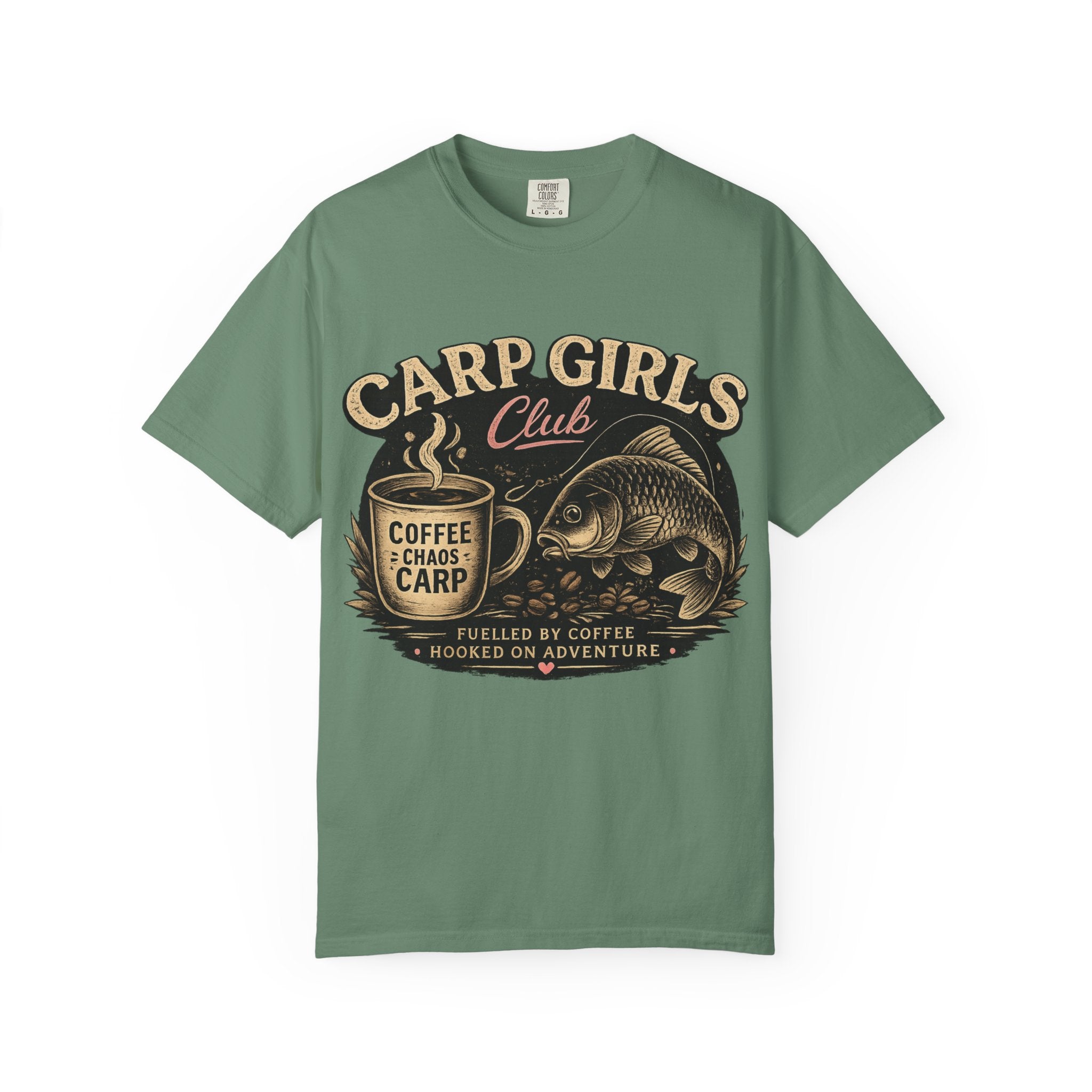 Carp Girls Club T‑Shirt — Coffee, Chaos & Carp Fishing Tee