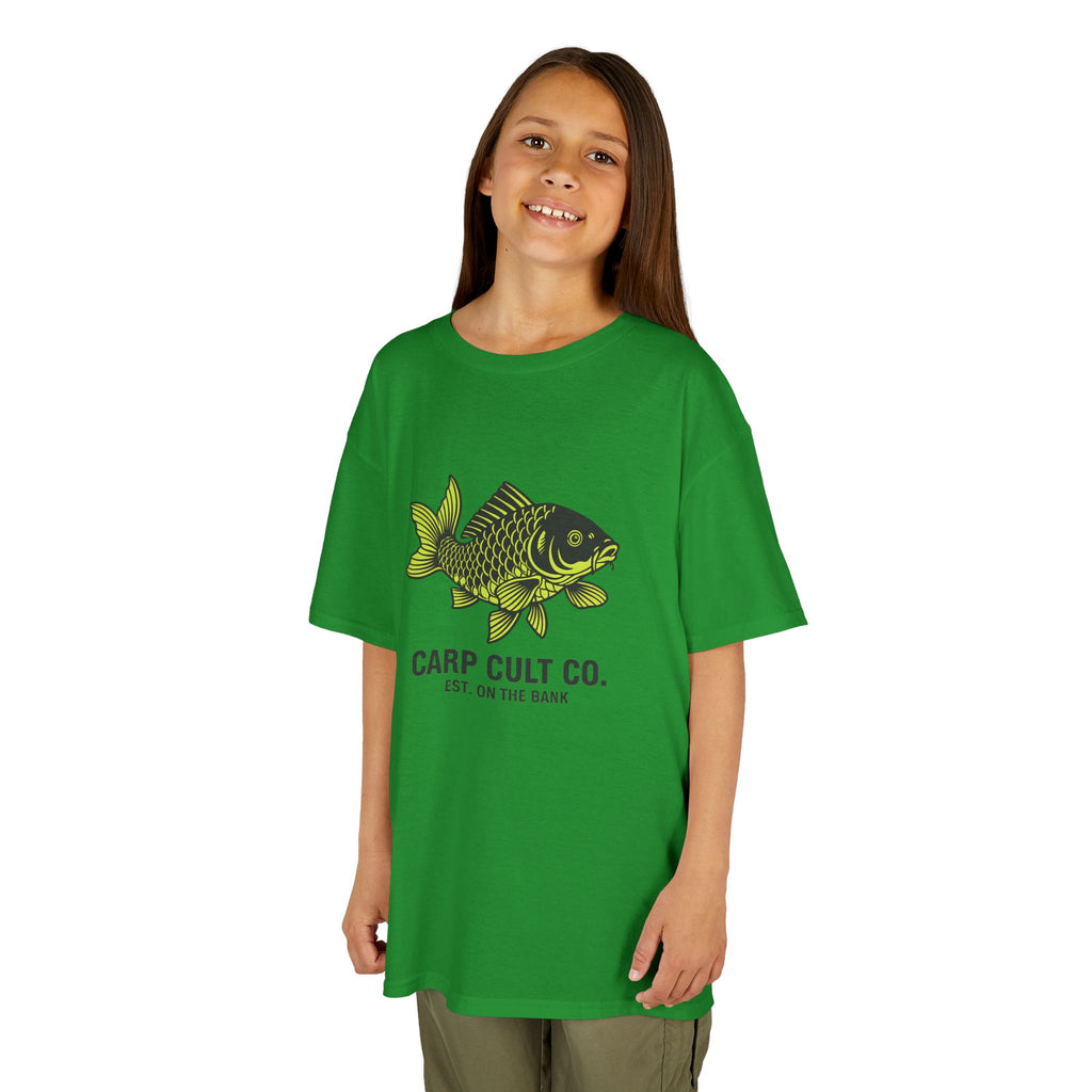 Kids Carp Cult Co. Tee — Green Carp Fishing Graphic Shirt