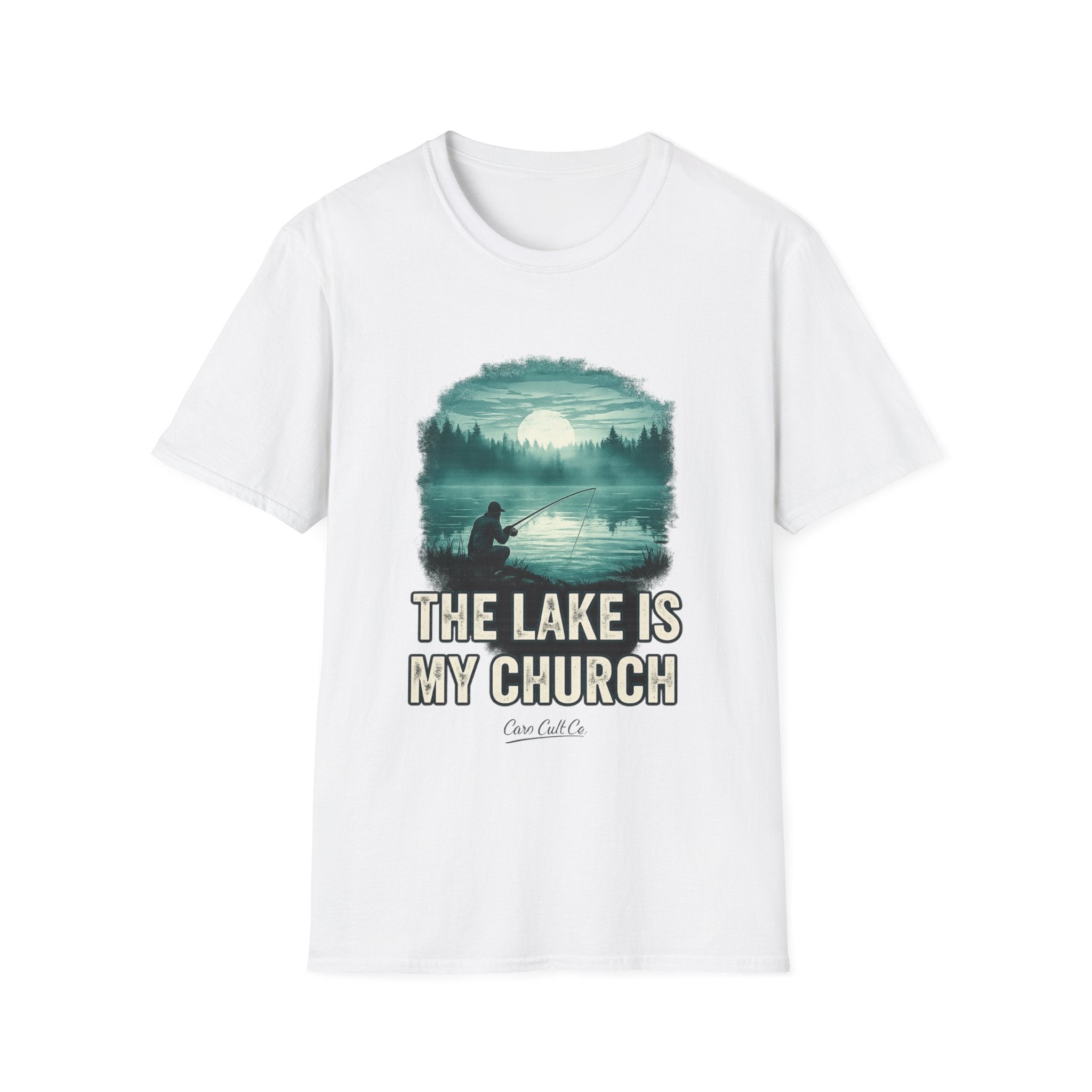 Fishing T-Shirt — “The Lake Is My Church” Scenic Fishing Shirt