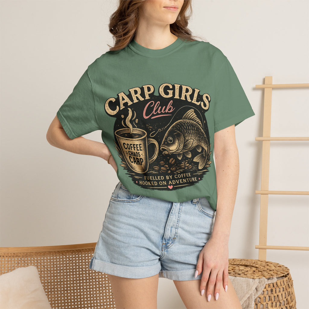Carp Girls Club T‑Shirt — Coffee, Chaos & Carp Fishing Tee