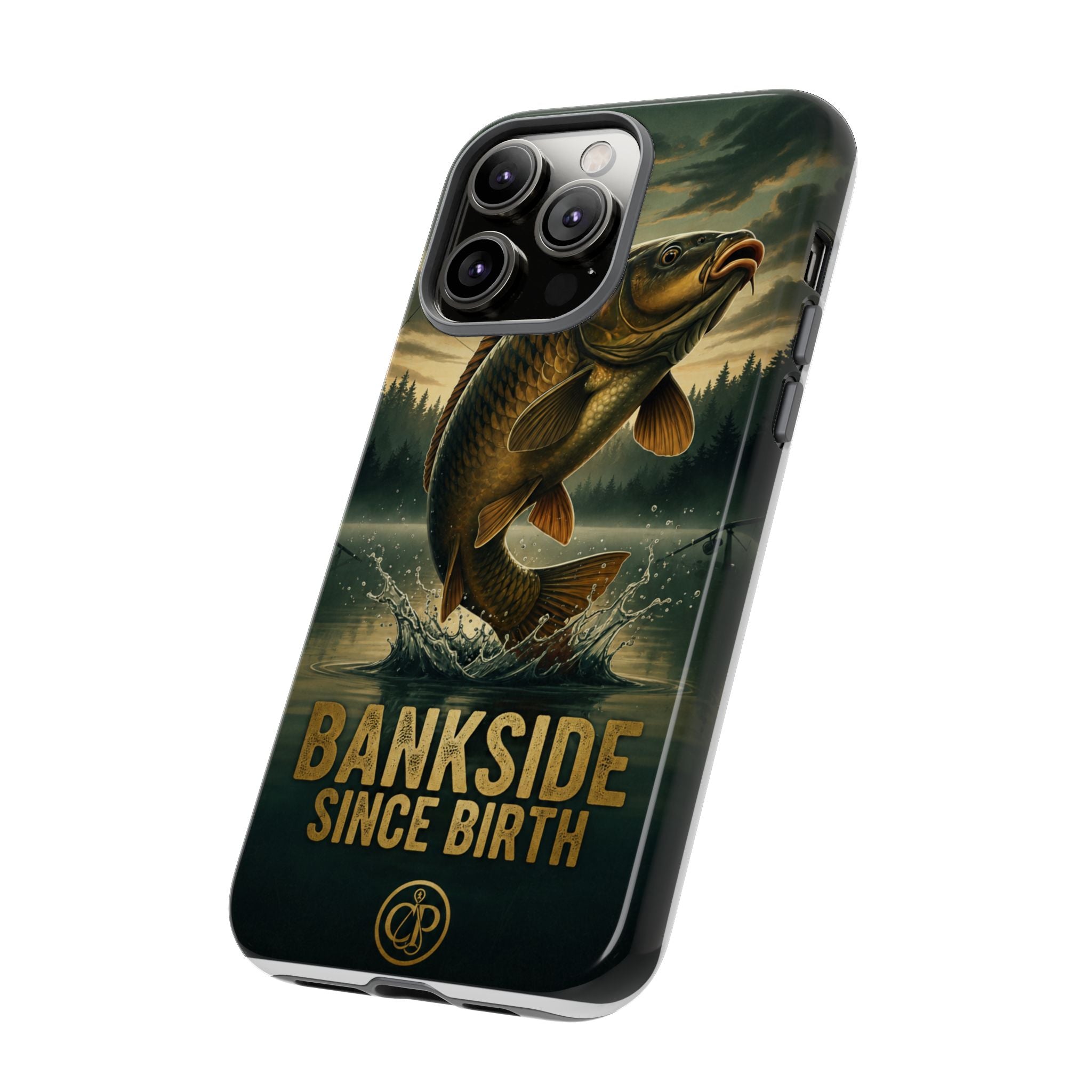 Phone Case - "Bankside Since Birth" Fishing Design (Carp Jumping, Angler Gift)