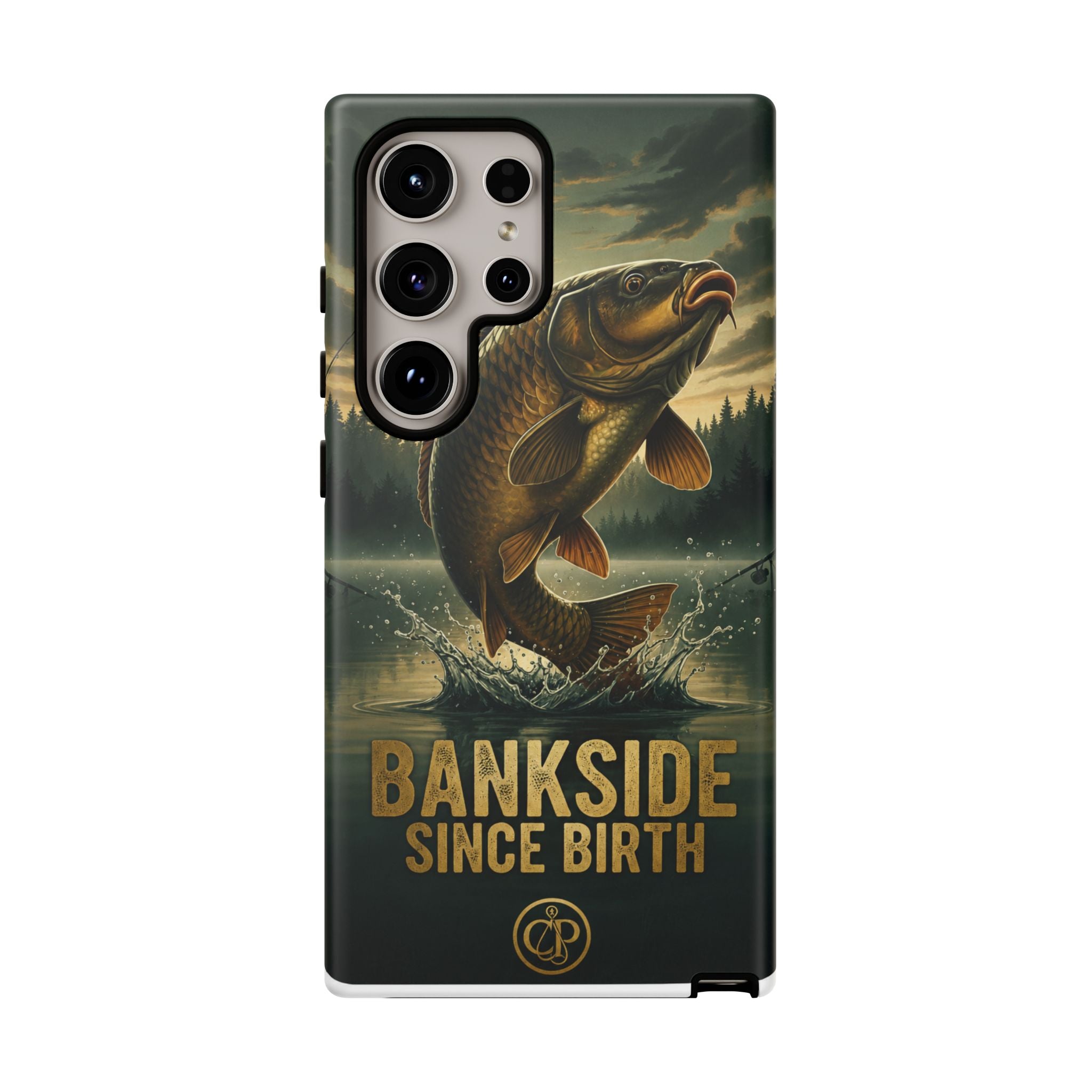Phone Case - "Bankside Since Birth" Fishing Design (Carp Jumping, Angler Gift)