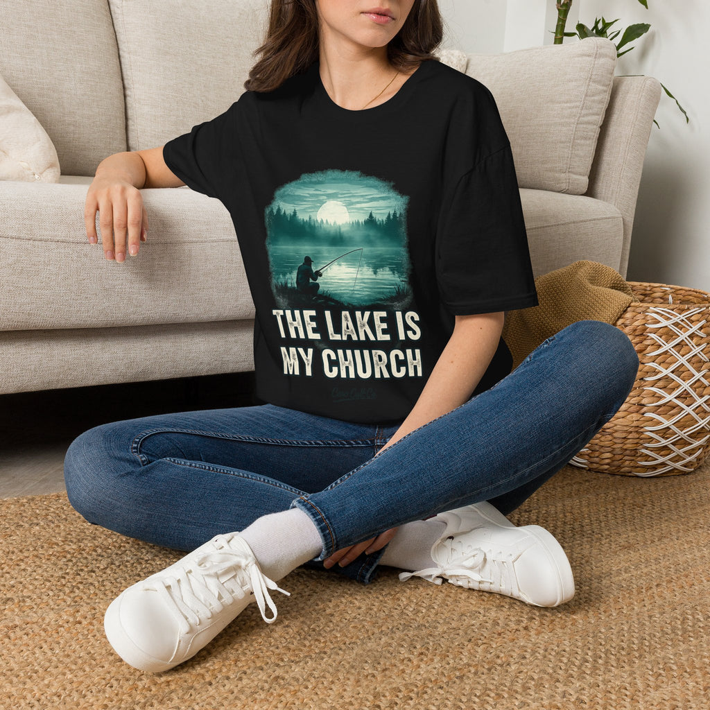 Fishing T-Shirt — “The Lake Is My Church” Scenic Fishing Shirt