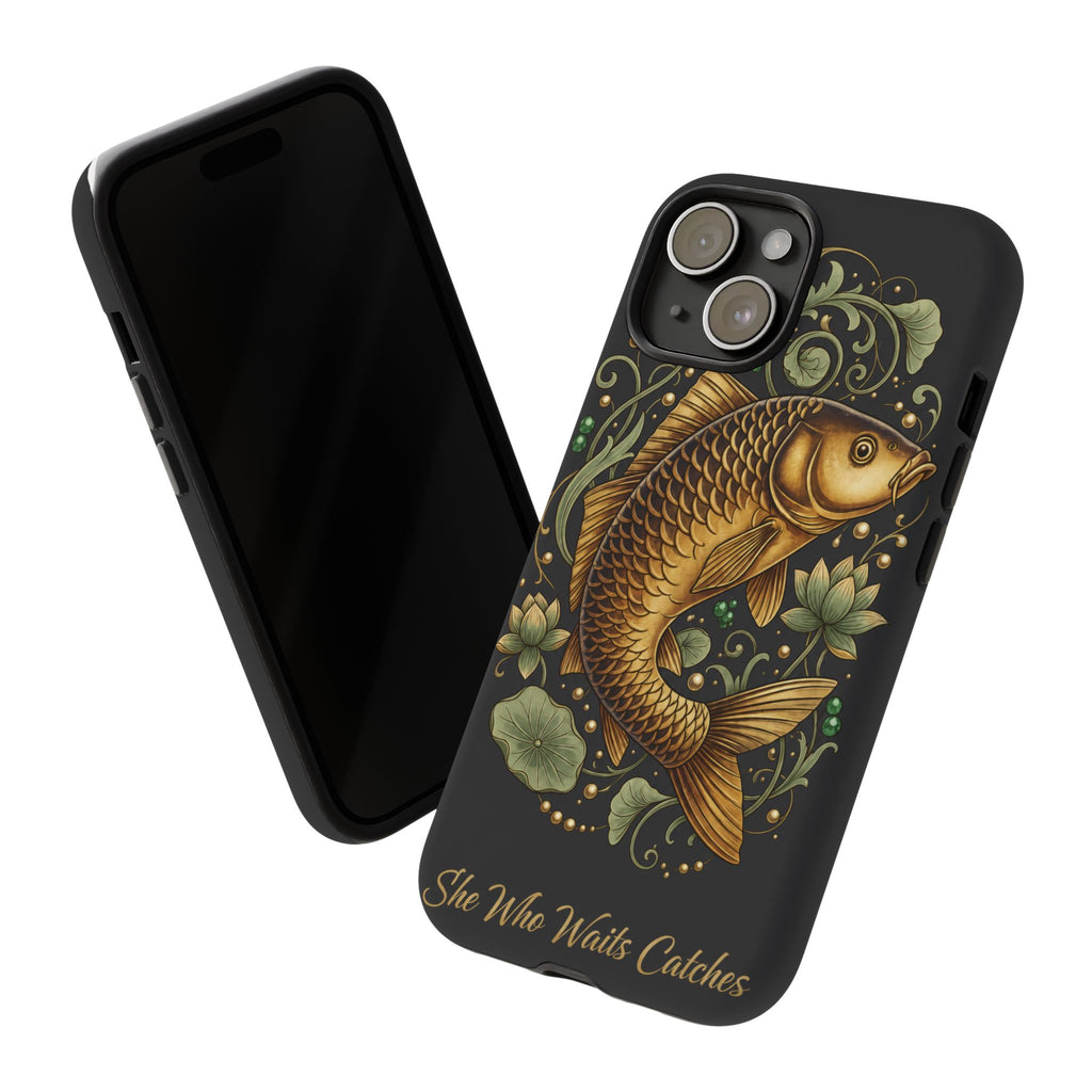 Phone Case — Carp Fish 'She Who Waits Catches' Protective Hard Cover