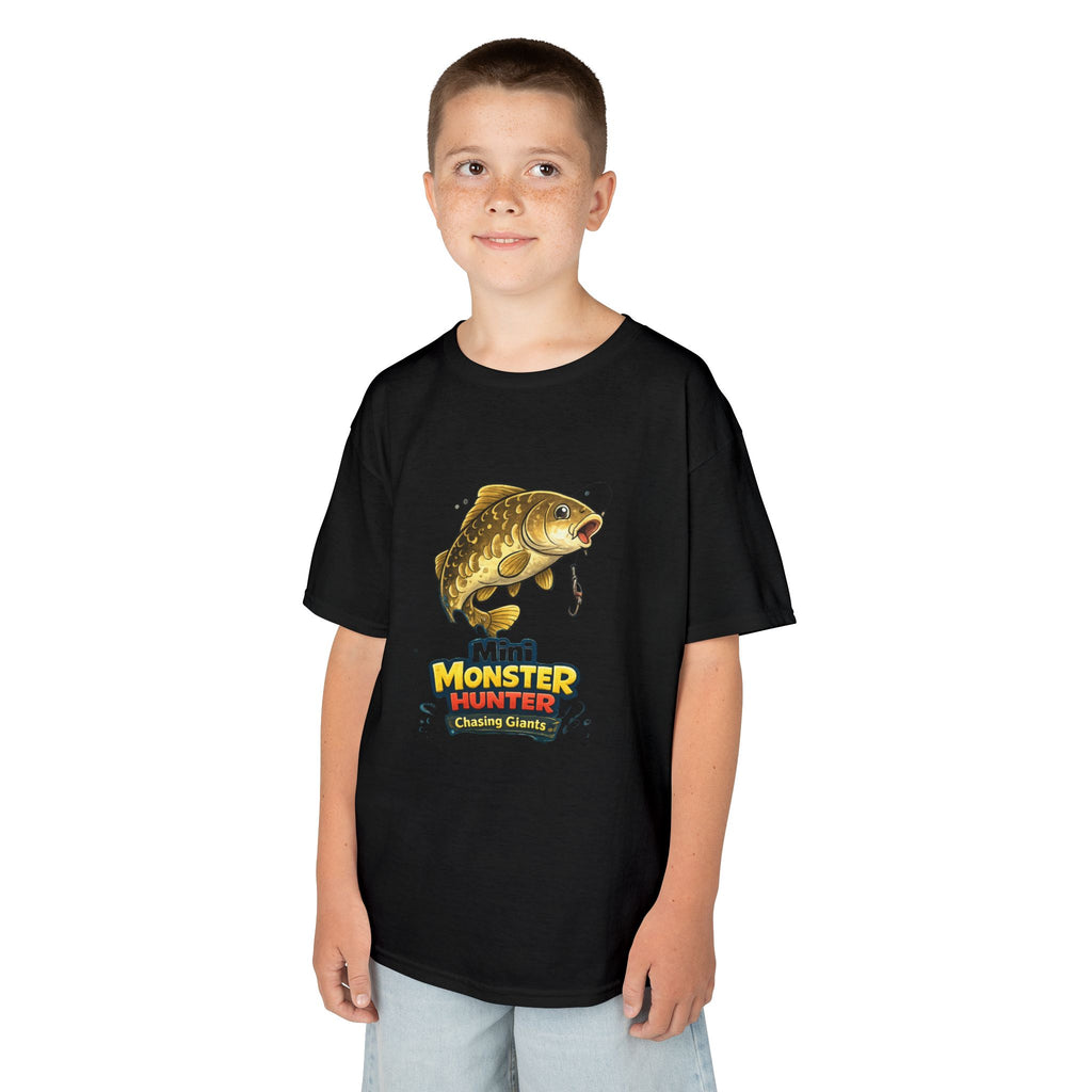Kids Fishing Tee — "Mini Monster Hunter" Bass Graphic Shirt