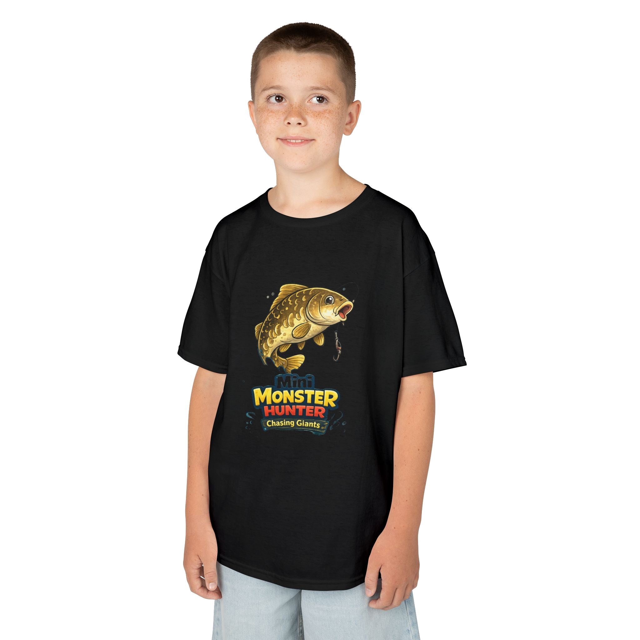 Kids Fishing Tee — "Mini Monster Hunter" Bass Graphic Shirt