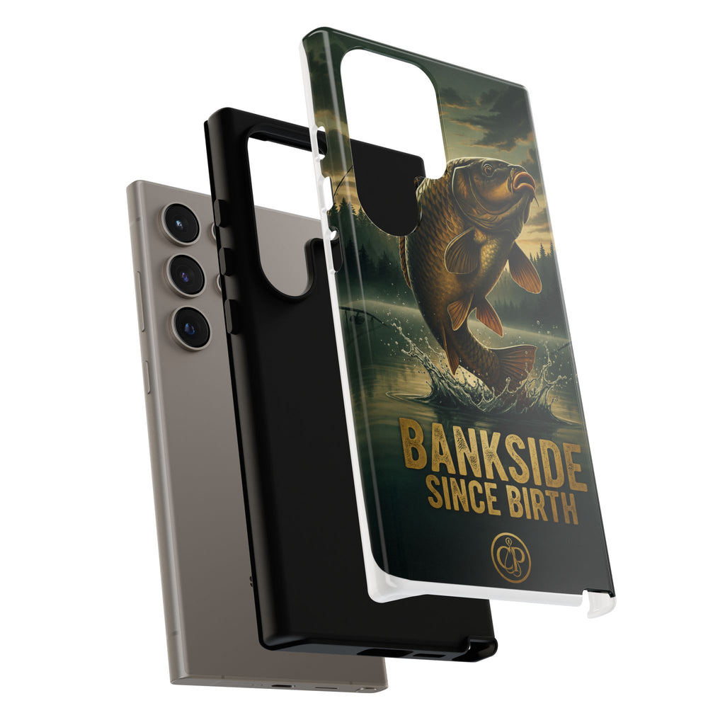 Phone Case - "Bankside Since Birth" Fishing Design (Carp Jumping, Angler Gift)