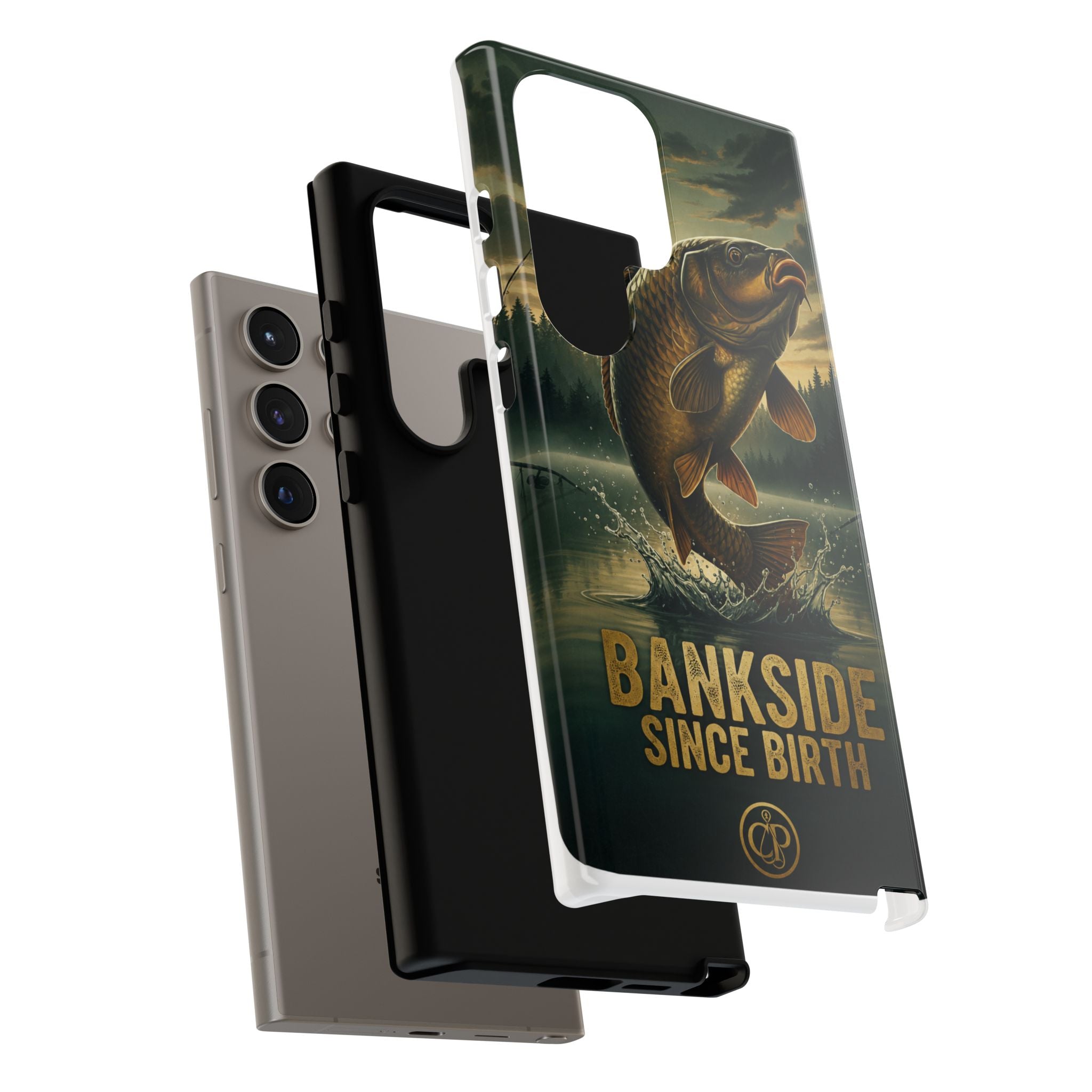 Phone Case - "Bankside Since Birth" Fishing Design (Carp Jumping, Angler Gift)