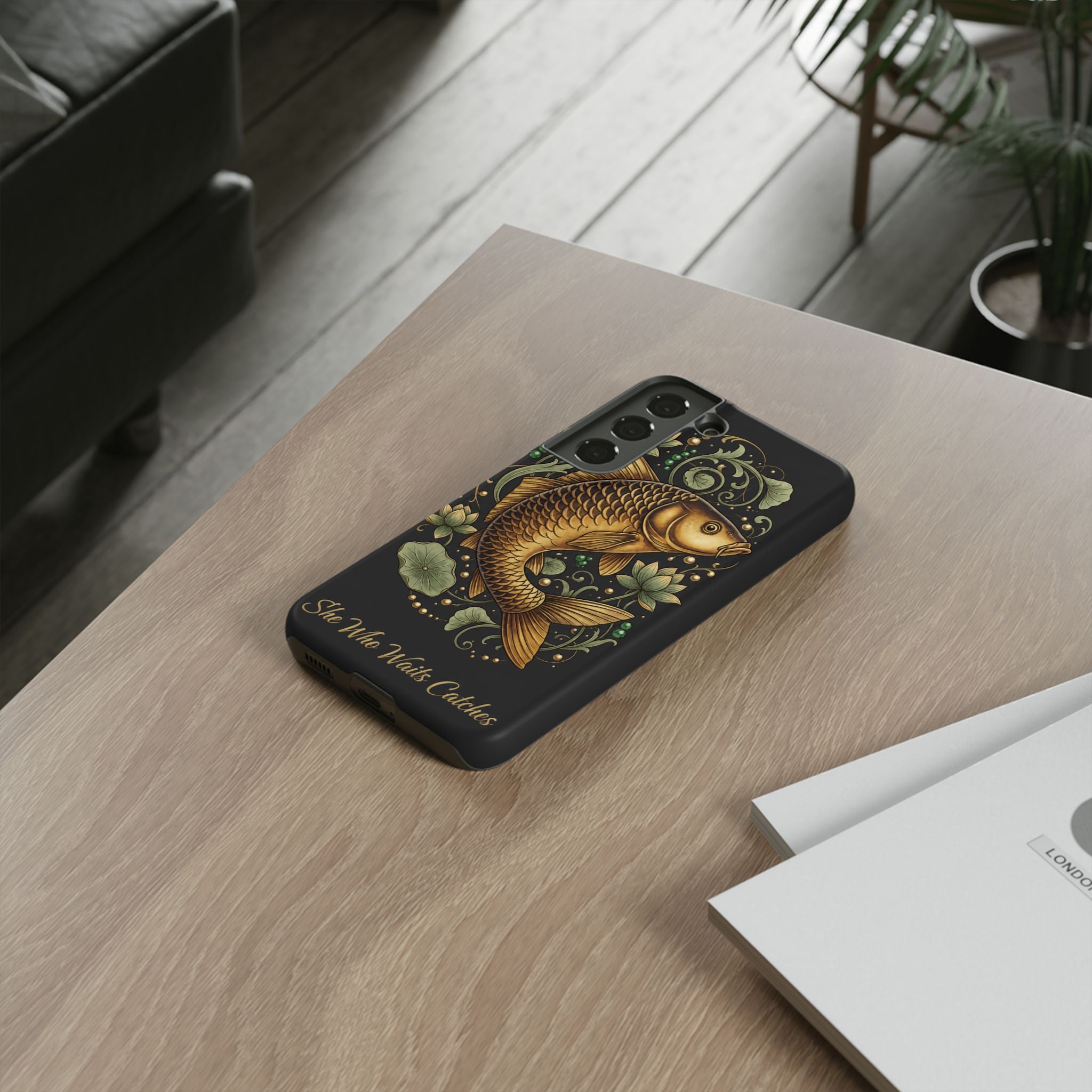 Phone Case — Carp Fish 'She Who Waits Catches' Protective Hard Cover