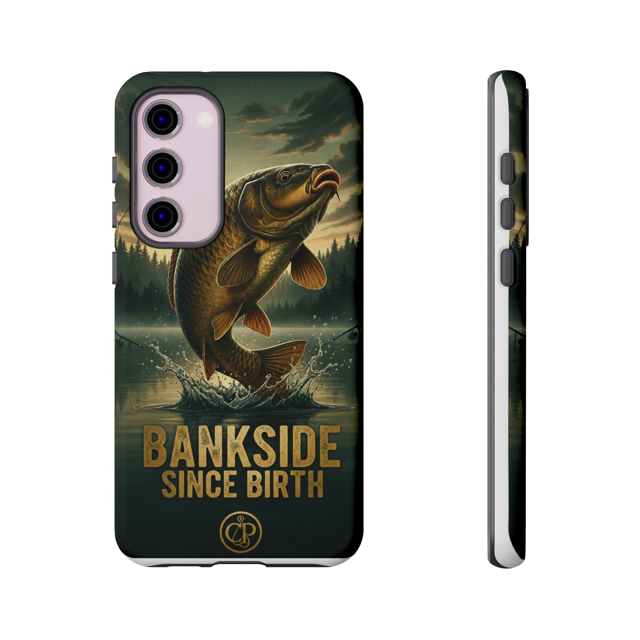 Phone Case - "Bankside Since Birth" Fishing Design (Carp Jumping, Angler Gift)