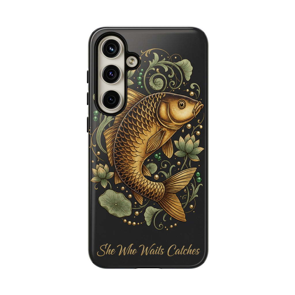 Phone Case — Carp Fish 'She Who Waits Catches' Protective Hard Cover
