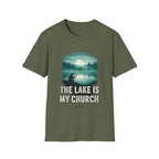 Fishing T-Shirt — “The Lake Is My Church” Scenic Fishing Shirt