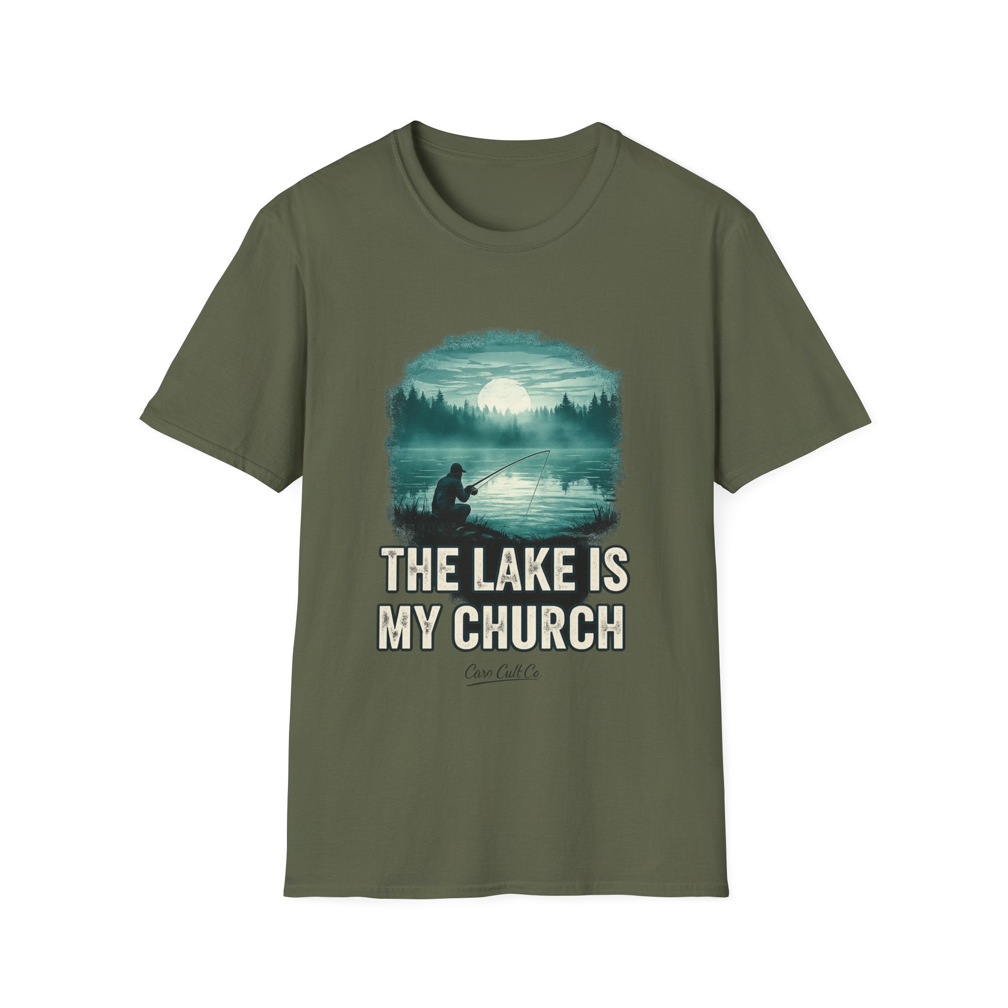Fishing T-Shirt — “The Lake Is My Church” Scenic Fishing Shirt
