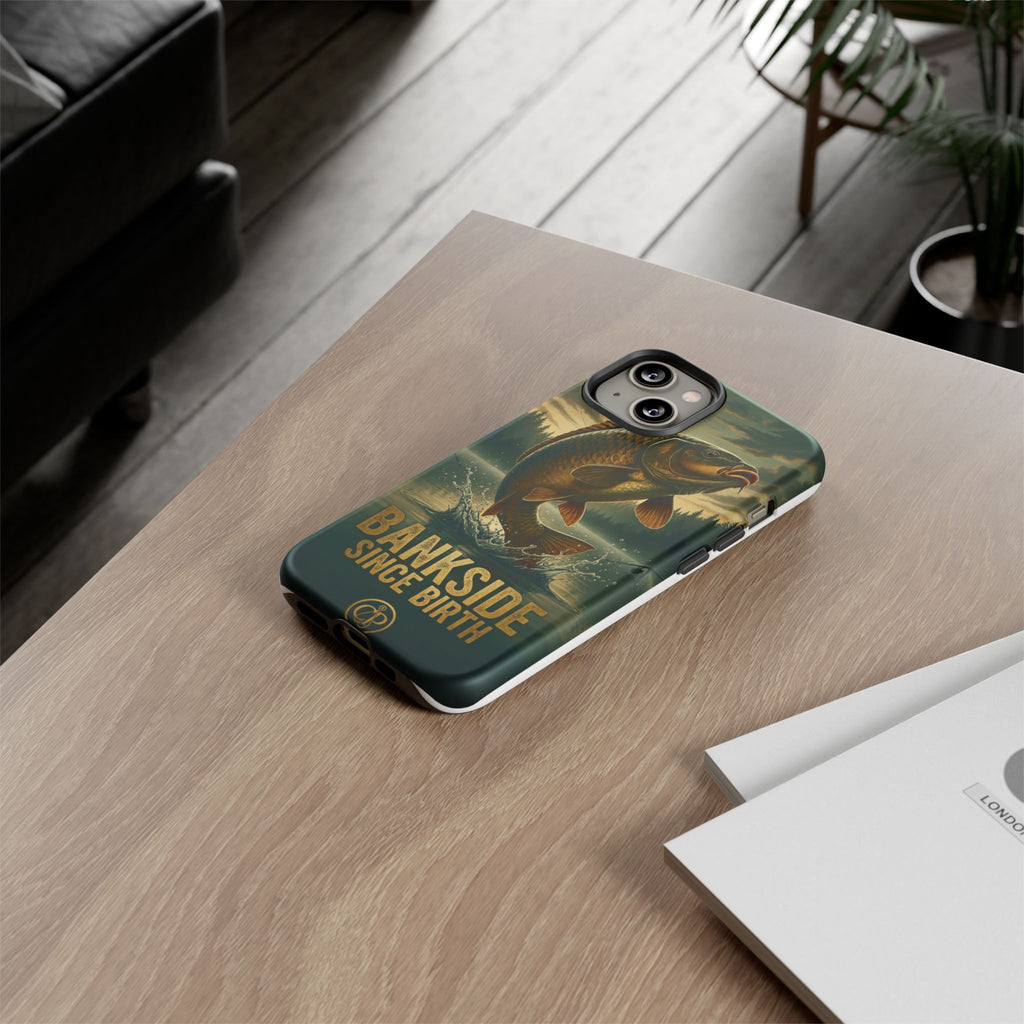 Phone Case - "Bankside Since Birth" Fishing Design (Carp Jumping, Angler Gift)