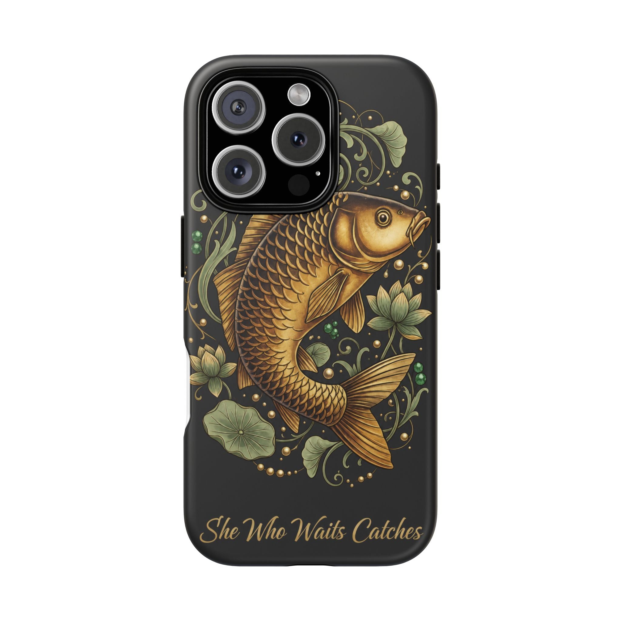Phone Case — Carp Fish 'She Who Waits Catches' Protective Hard Cover
