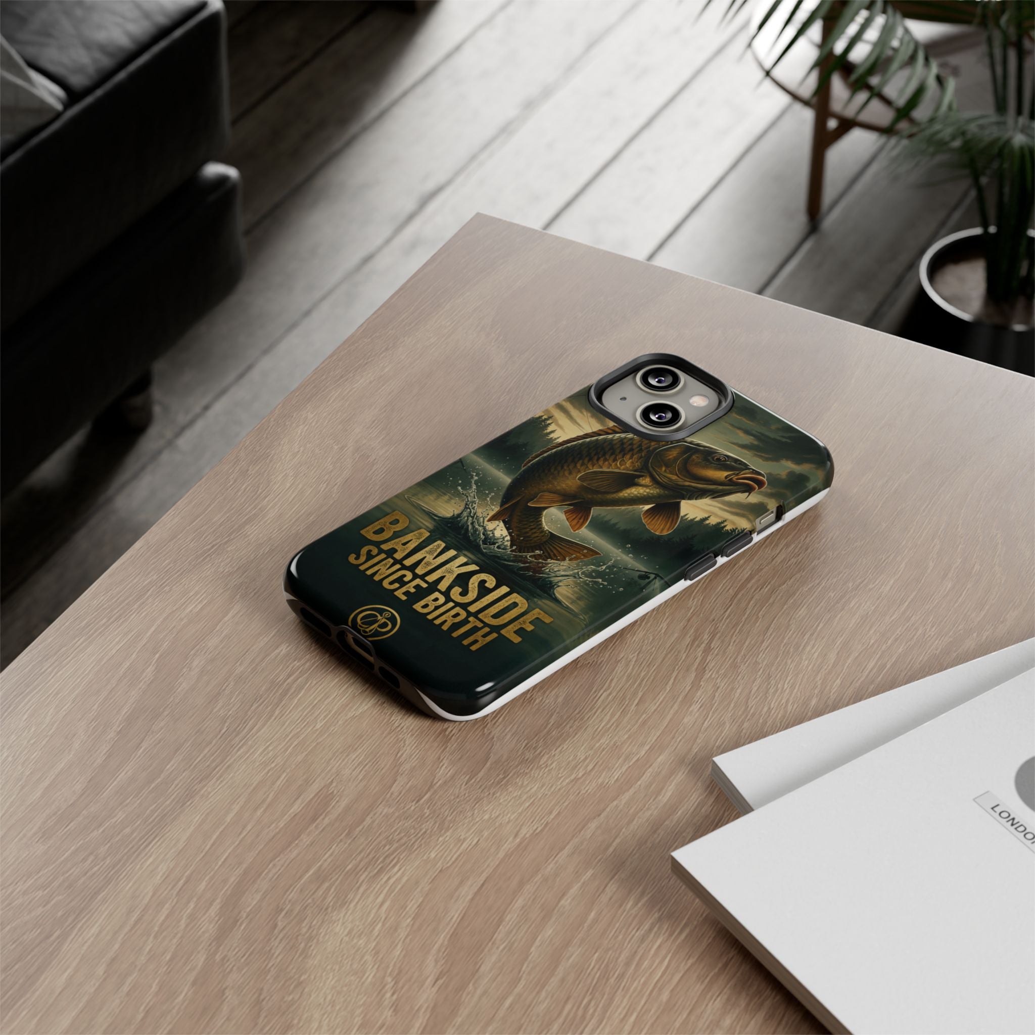 Phone Case - "Bankside Since Birth" Fishing Design (Carp Jumping, Angler Gift)