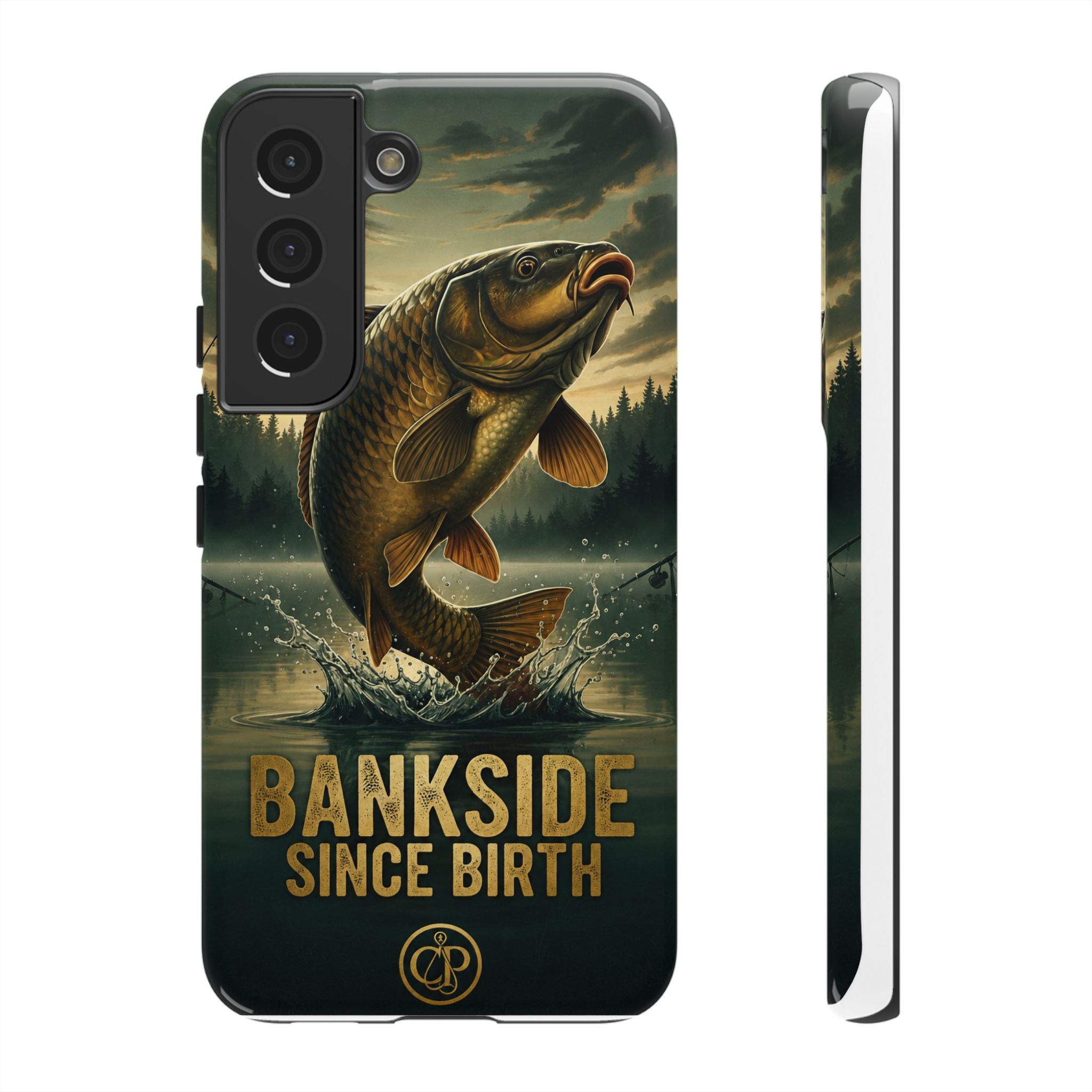 Phone Case - "Bankside Since Birth" Fishing Design (Carp Jumping, Angler Gift)