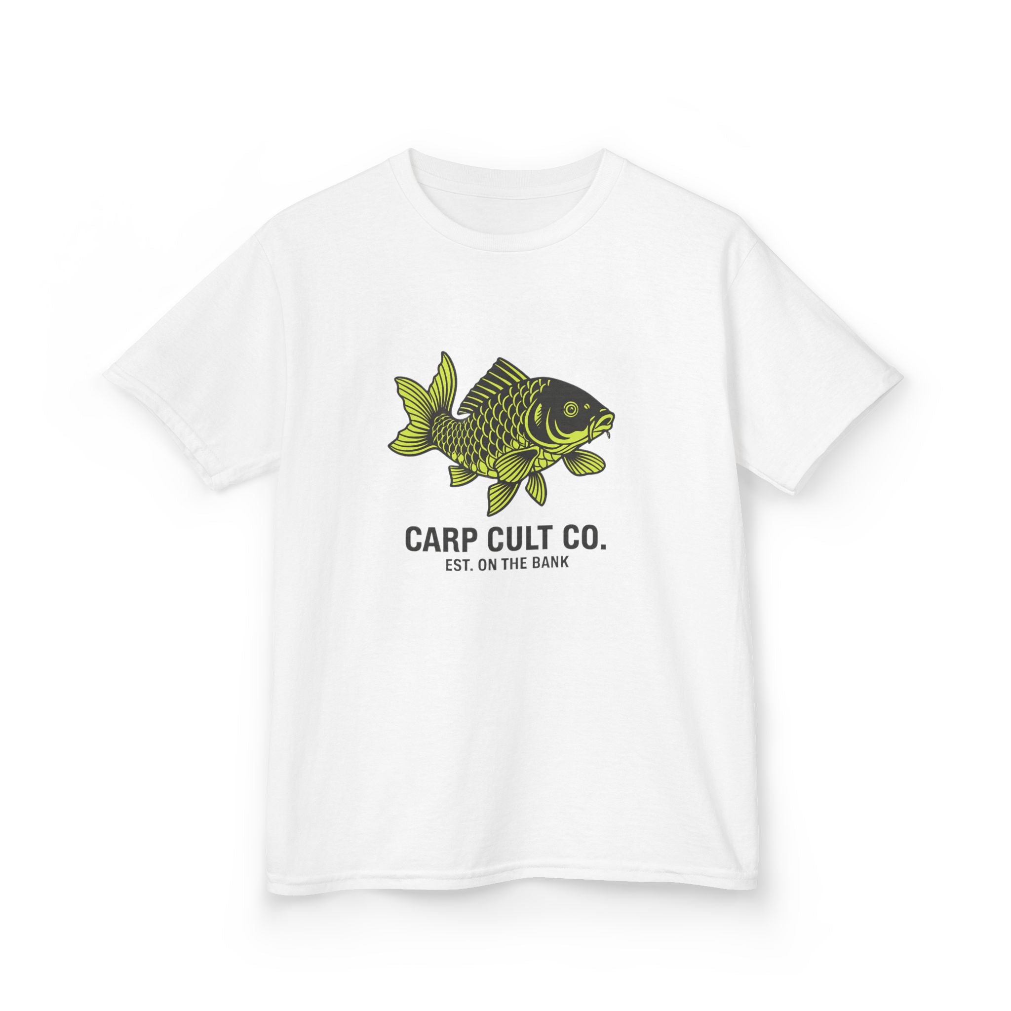 Kids Carp Cult Co. Tee — Green Carp Fishing Graphic Shirt