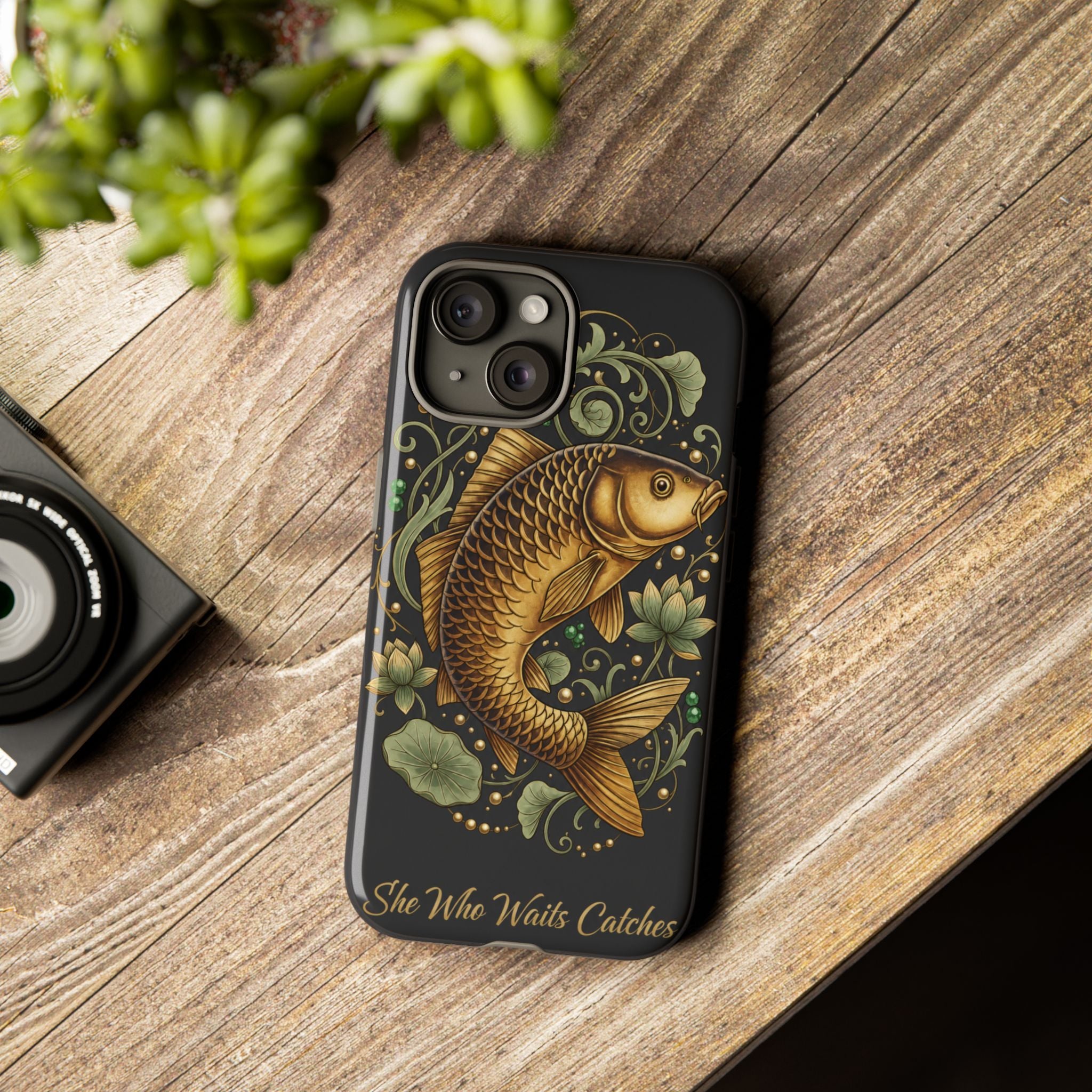 Phone Case — Carp Fish 'She Who Waits Catches' Protective Hard Cover