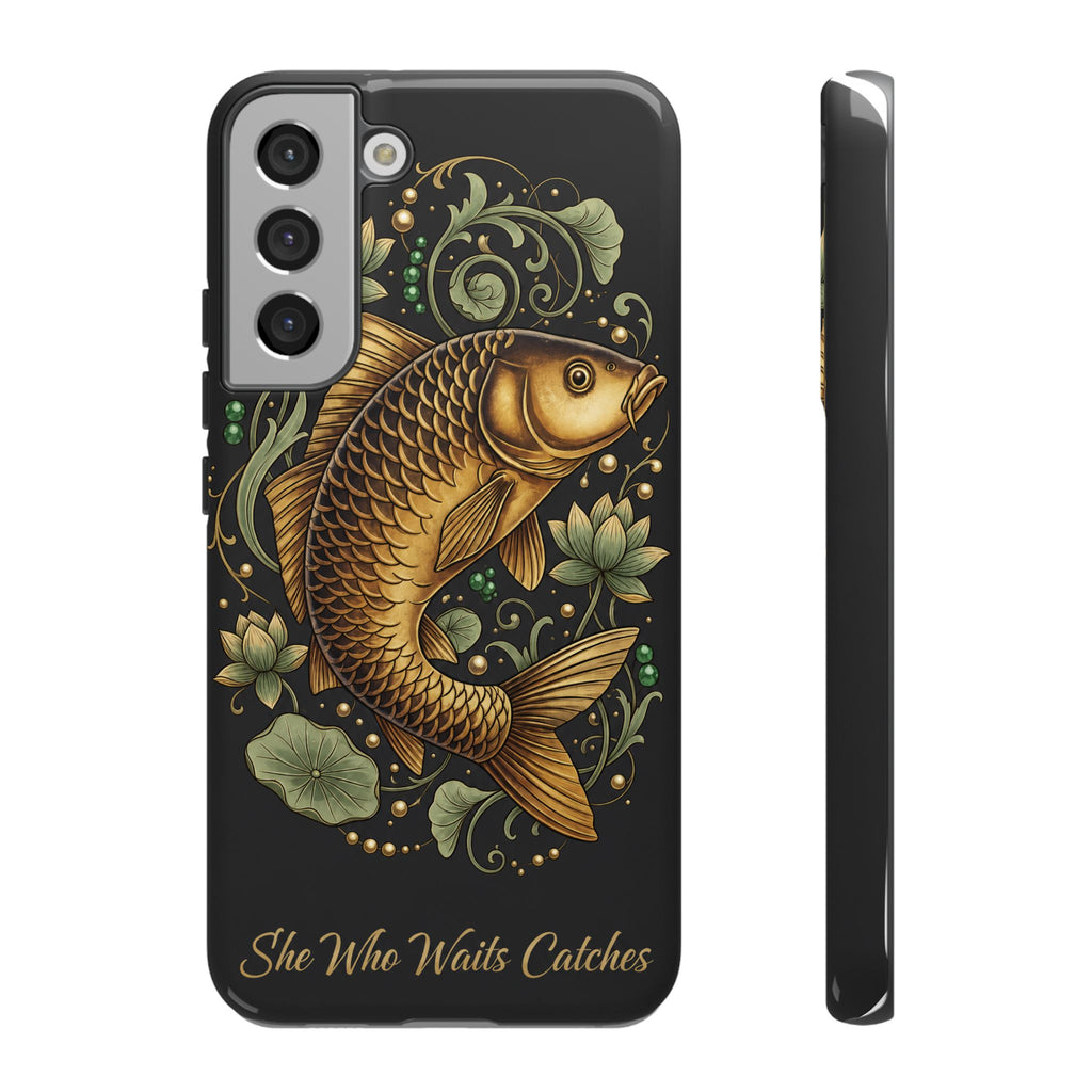 Phone Case — Carp Fish 'She Who Waits Catches' Protective Hard Cover