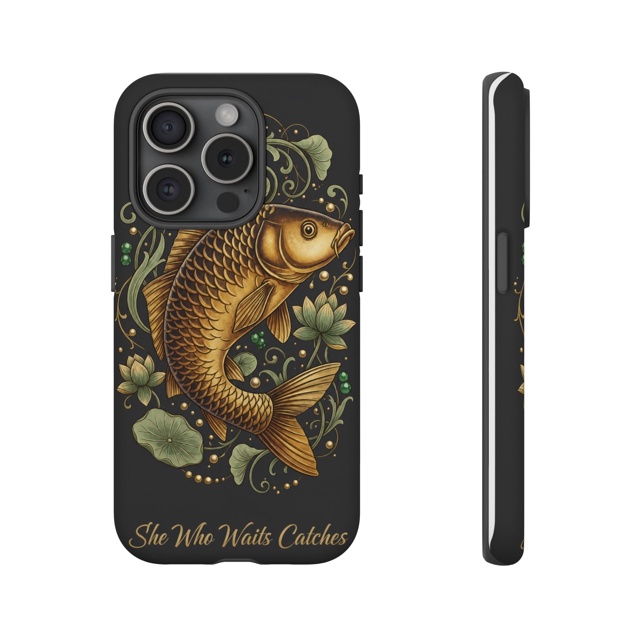 Phone Case — Carp Fish 'She Who Waits Catches' Protective Hard Cover