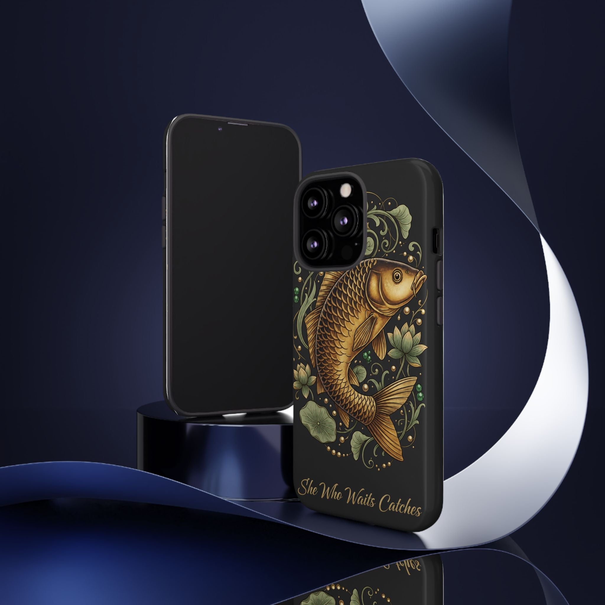 Phone Case — Carp Fish 'She Who Waits Catches' Protective Hard Cover