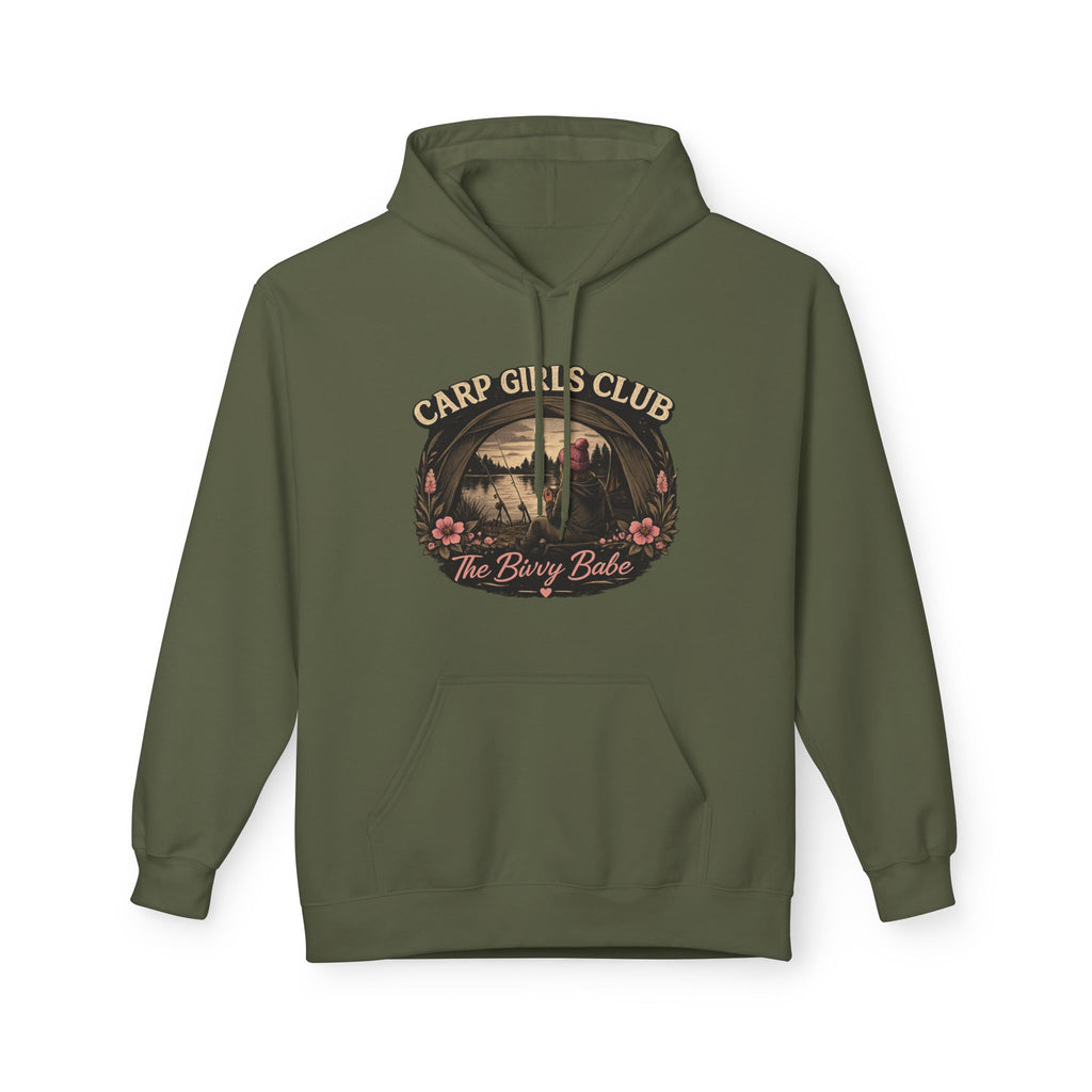 Carp Girls Club Hoodie — "The Bivvy Babe" Fishing Graphic Hoodie