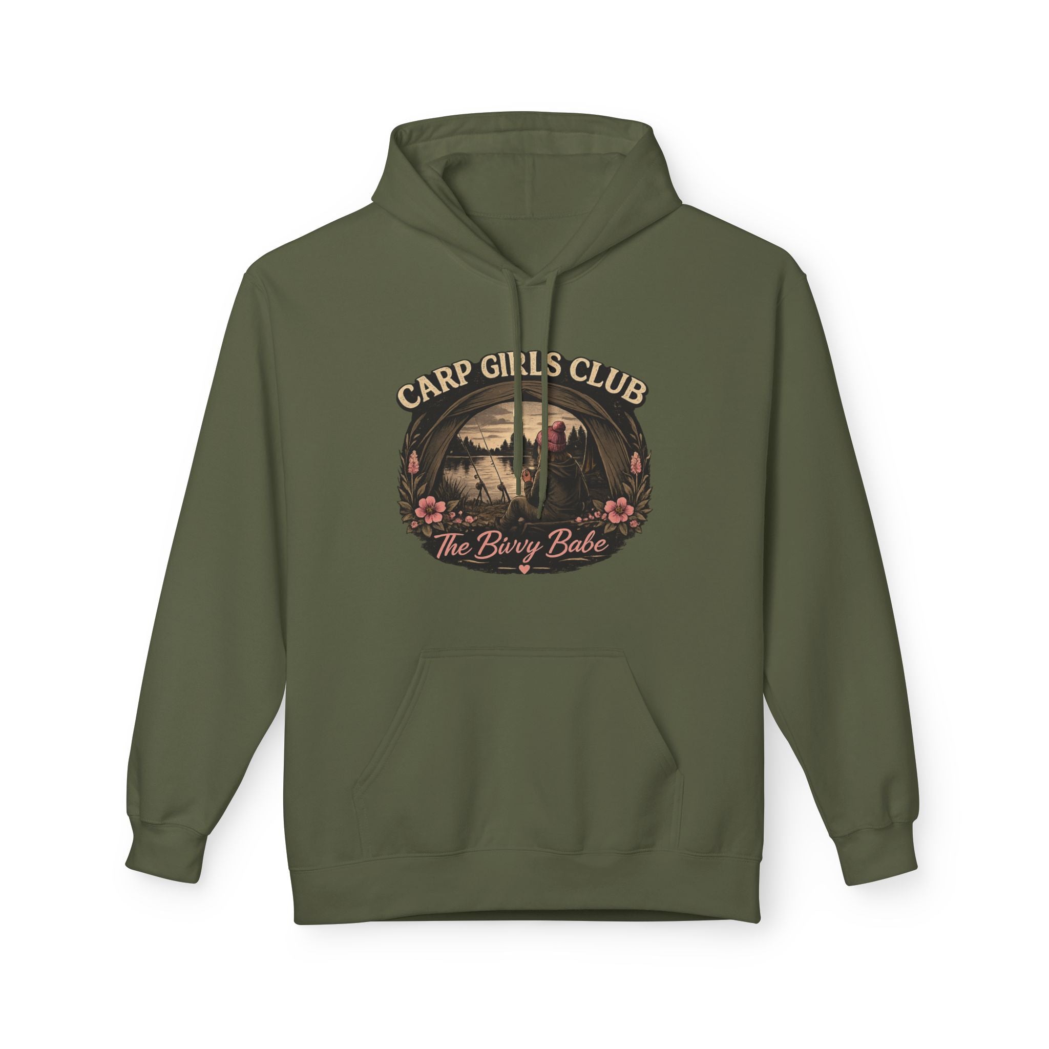Carp Girls Club Hoodie — "The Bivvy Babe" Fishing Graphic Hoodie