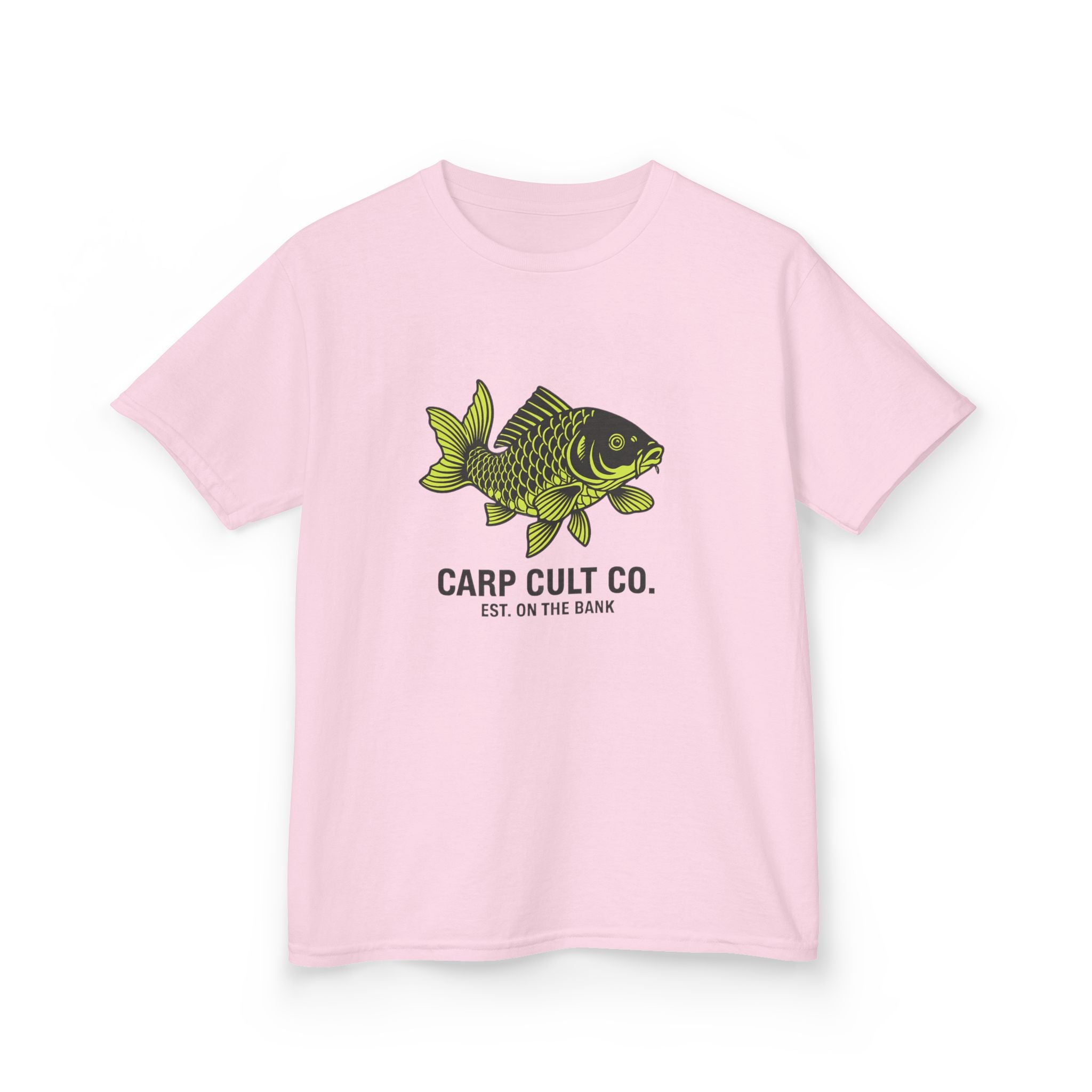 Kids Carp Cult Co. Tee — Green Carp Fishing Graphic Shirt