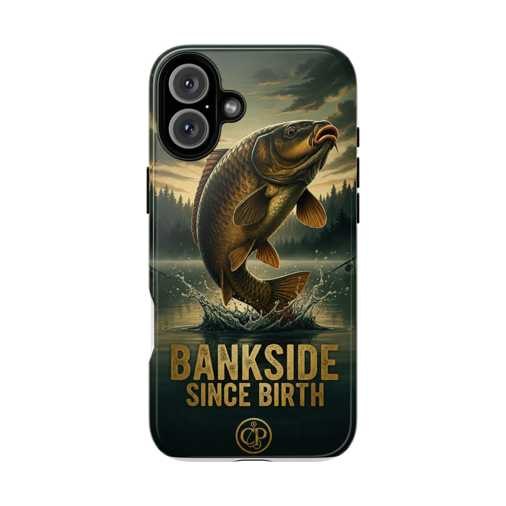 Phone Case - "Bankside Since Birth" Fishing Design (Carp Jumping, Angler Gift)