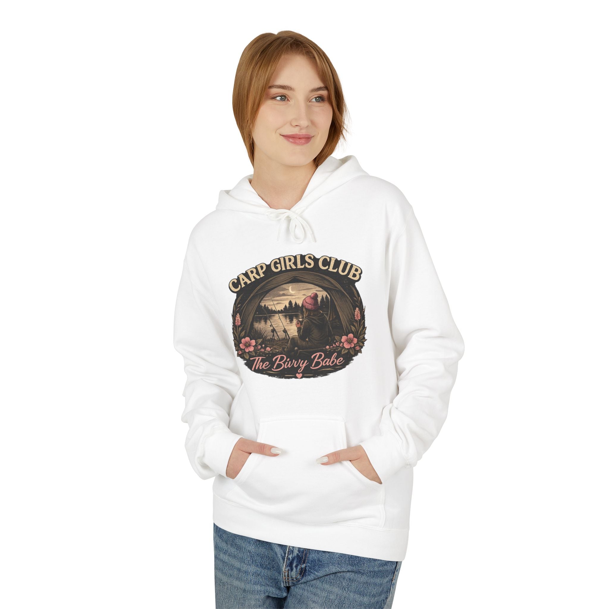 Carp Girls Club Hoodie — "The Bivvy Babe" Fishing Graphic Hoodie
