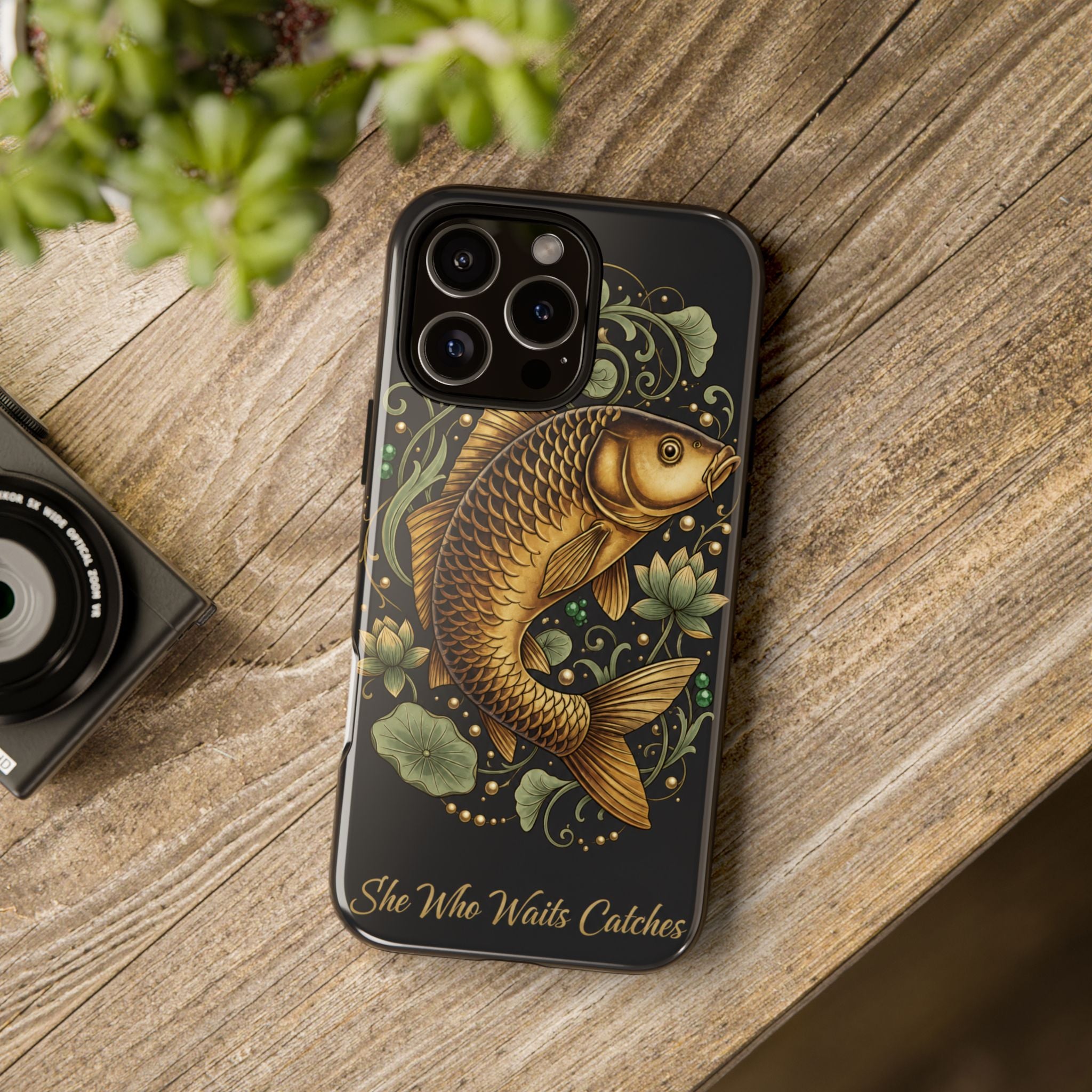 Phone Case — Carp Fish 'She Who Waits Catches' Protective Hard Cover