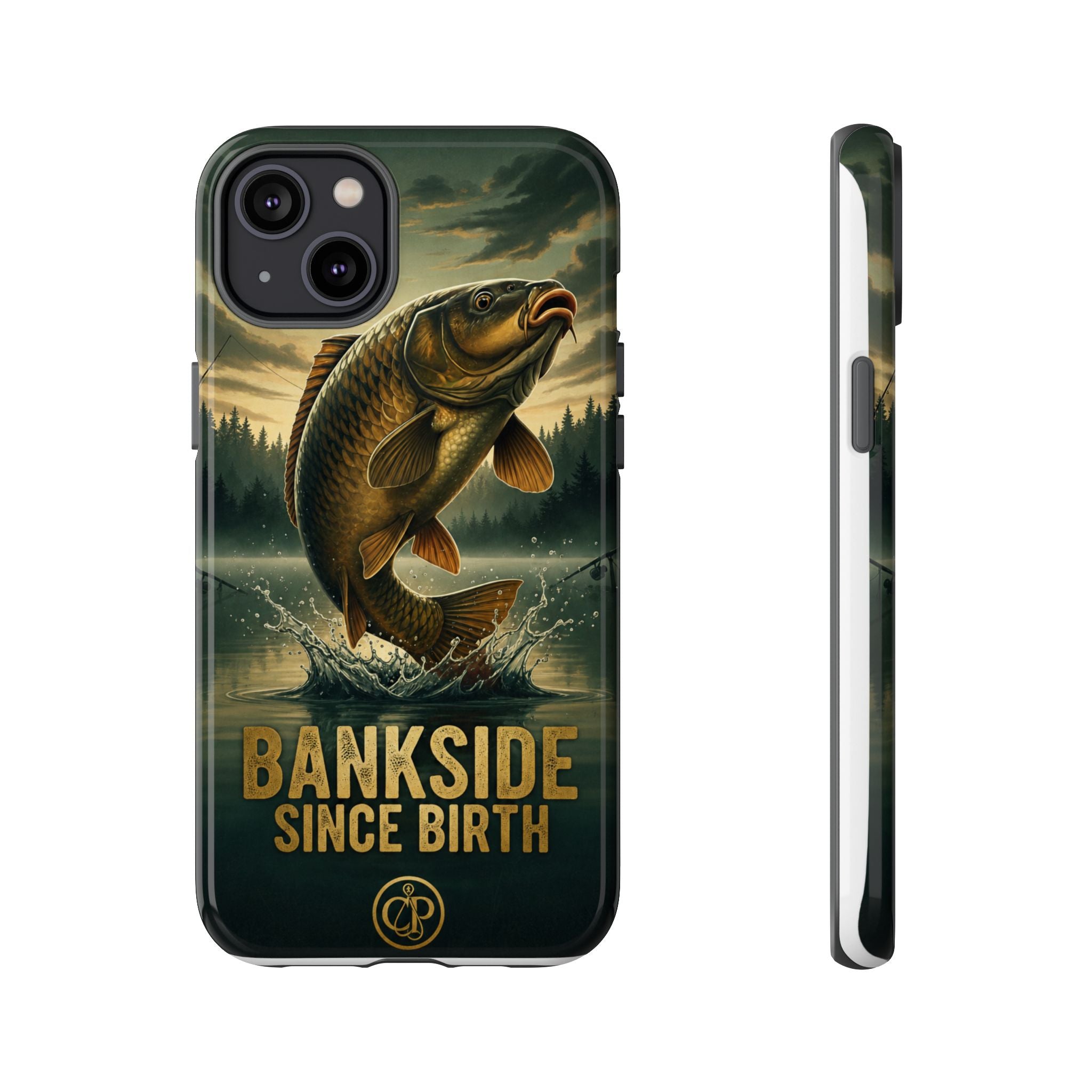 Phone Case - "Bankside Since Birth" Fishing Design (Carp Jumping, Angler Gift)