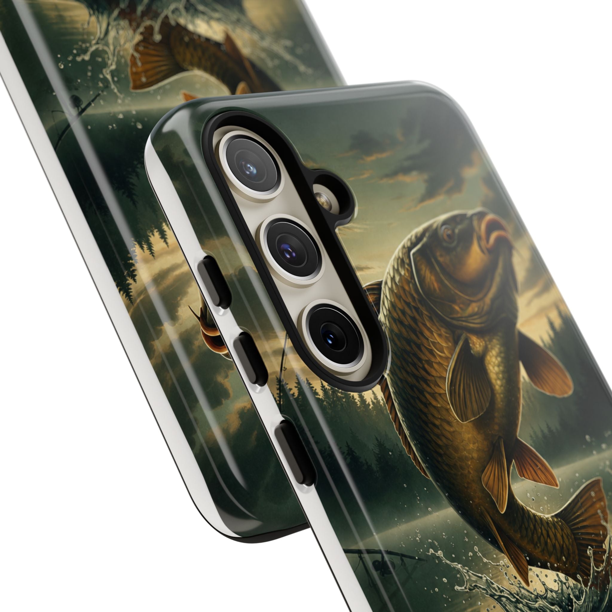 Phone Case - "Bankside Since Birth" Fishing Design (Carp Jumping, Angler Gift)