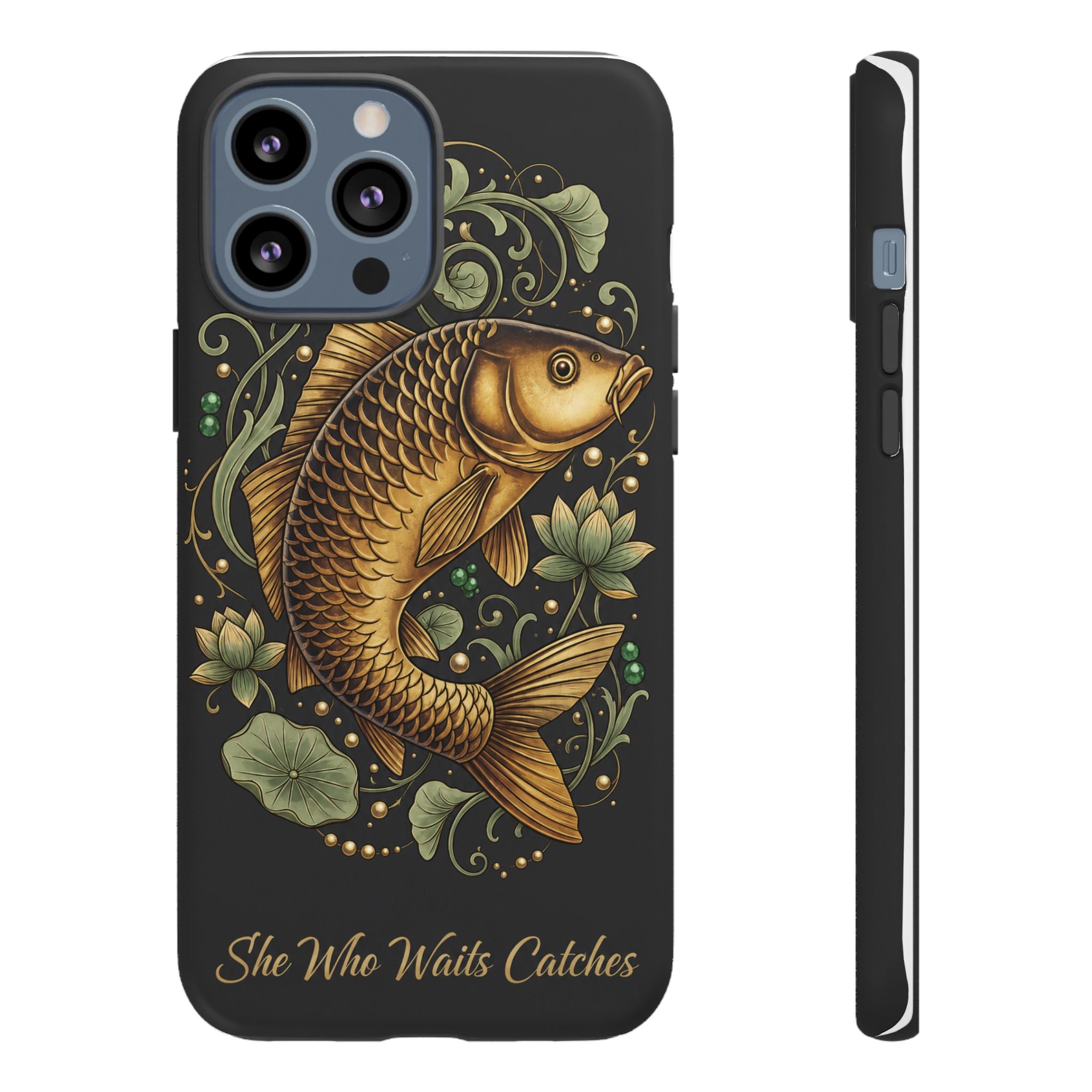 Phone Case — Carp Fish 'She Who Waits Catches' Protective Hard Cover