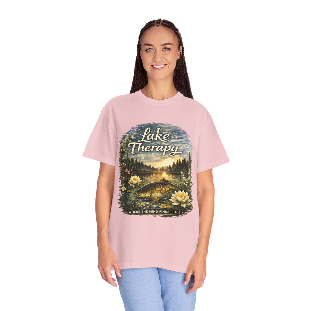 Lake Therapy T-Shirt — Scenic Nature Tee with 'Where the Mind Finds Peace'