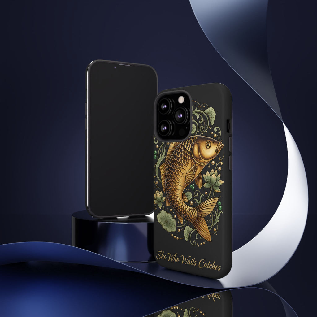 Phone Case — Carp Fish 'She Who Waits Catches' Protective Hard Cover