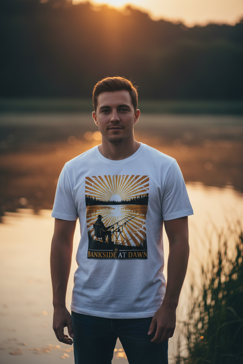 Bankside at Dawn T-Shirt — Sunrise Fishing Graphic Tee