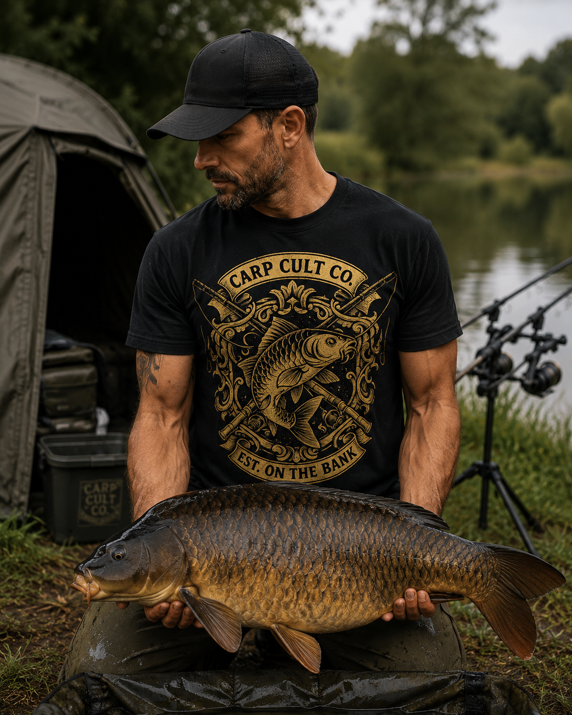 Carp Cult Co. Fishing T-Shirt – "Est. On The Bank" Vintage Angler Tee