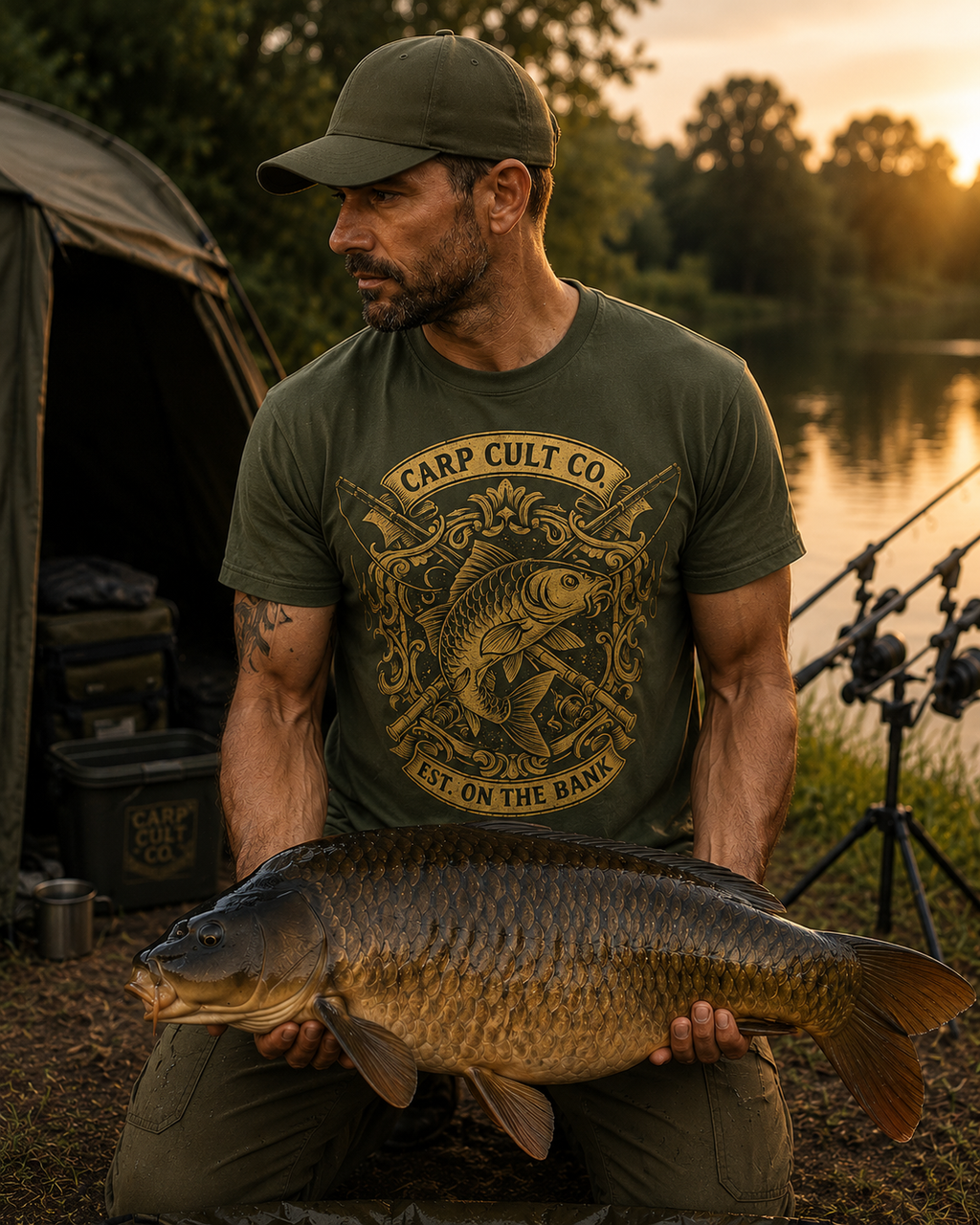 Carp Cult Co. Fishing T-Shirt – "Est. On The Bank" Vintage Angler Tee